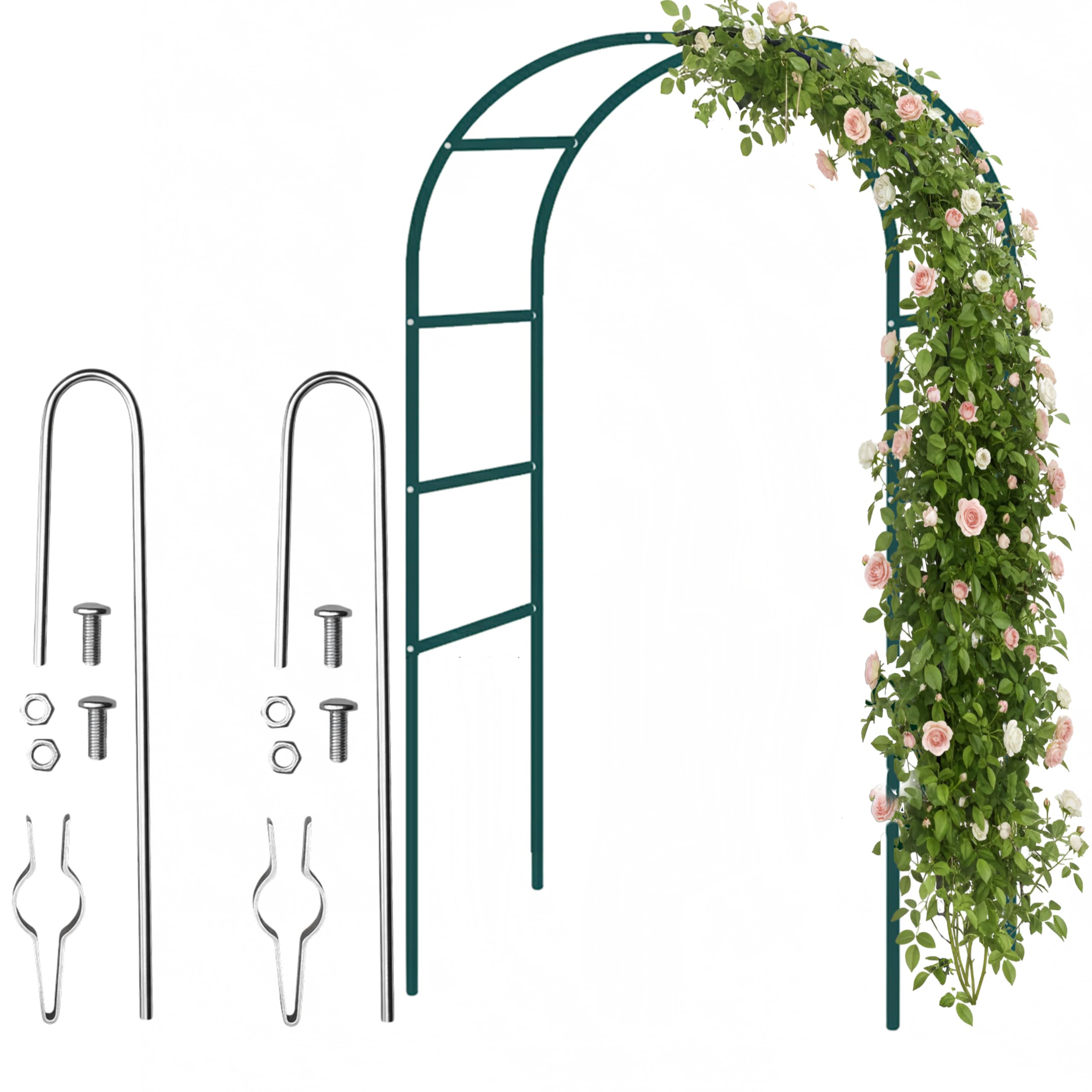 Metal Garden Arch 2.4M with Ground Stakes - Garden Arbour Arch Florence Trellis Plant Support for Roses Flowers - Climbing Plants Archway Indoor Outdoor Wedding Decoration