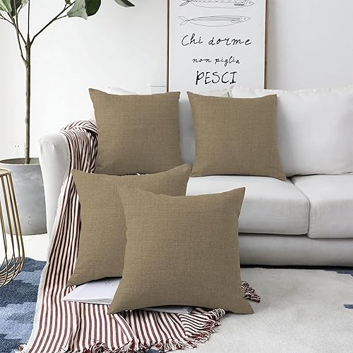 QIUPINGLI Juego de 2 fundas de almohada decorativas de lino de 18 x 18 pulgadas para sofá, sillón, fundas de almohada decorativas de granja para