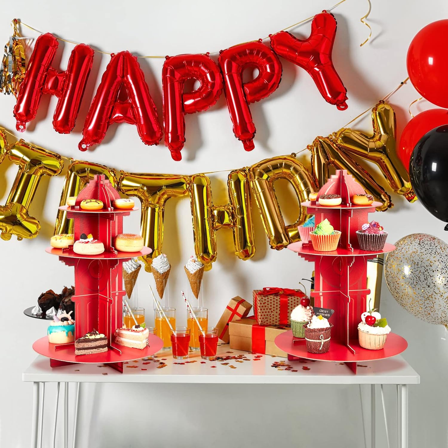 Fire Hydrant Cupcake Holder 2 Pieces 3 Tier Fire Hydrant Cupcake Stand Fighter Theme Holder Stand Truck Birthday Party Supplies Party Decor Decorations