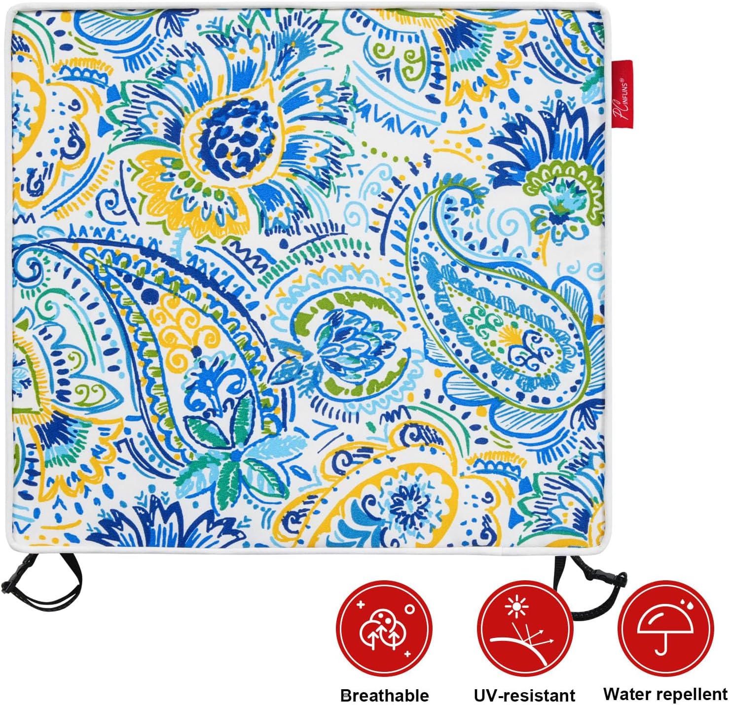 Outdoor Chair Cushion 24 x 24 Inch Seat Cushions for Patio Furniture Garden Sofa Couch Chair Pads with Adjustable Straps Set of 2, Blue Phoenix