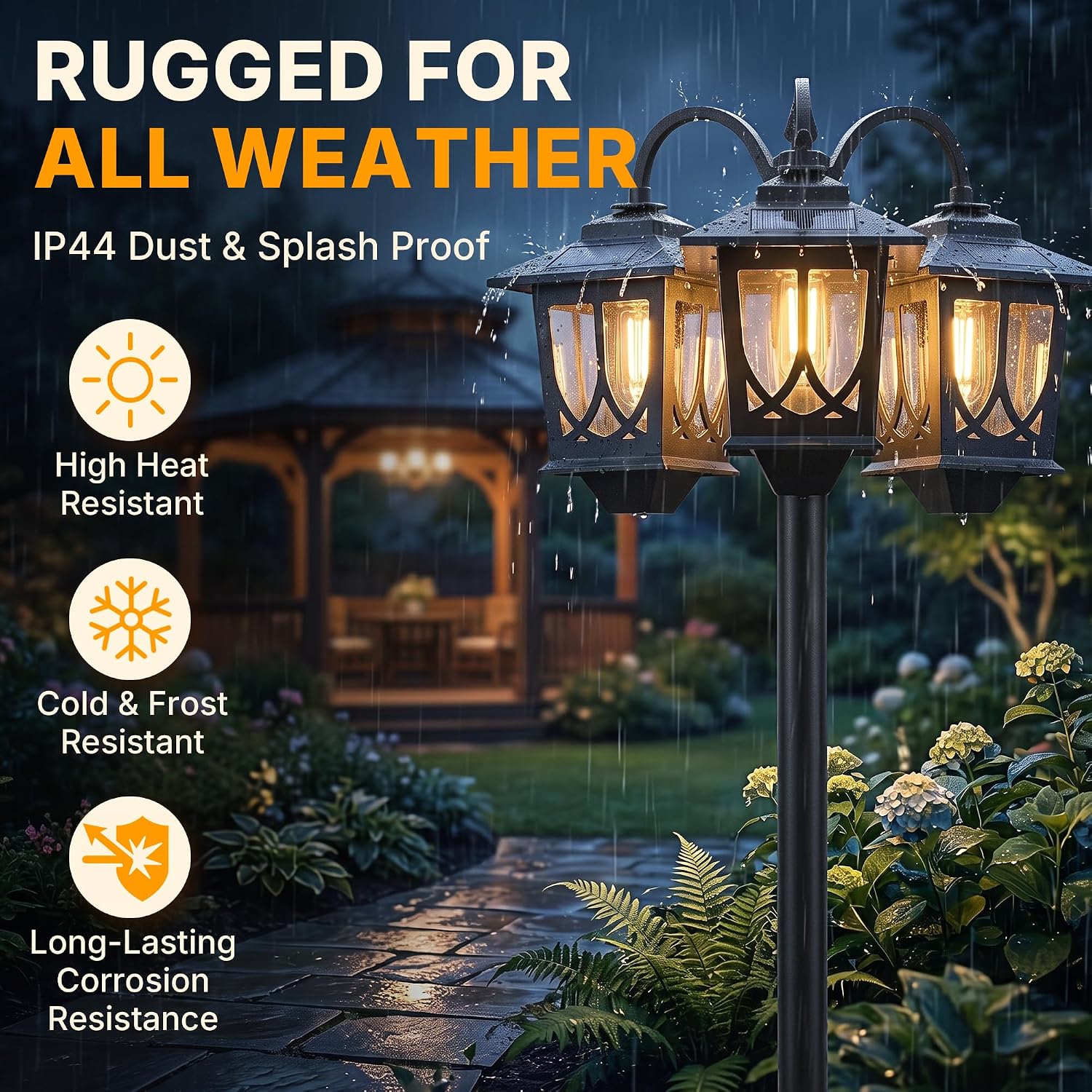  3-Head Solar Lamp Post Light, 73" Solar Post Lights Outdoor Waterproof, Outdoor Solar Lamp Post with Aluminum & Glass Lanterns, 3000K Warm LED Landscape Lighting for Garden, Yard, Patio, Walkway thumbnail