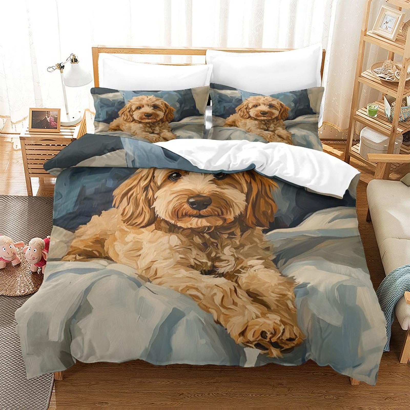 HMRKOEPGX Cockapoo 3D Quilt Cover Soft Microfibre Cute Puppy 3Pcs Bedroom Decor For Boys Youth Teens Super King（260x220cm）