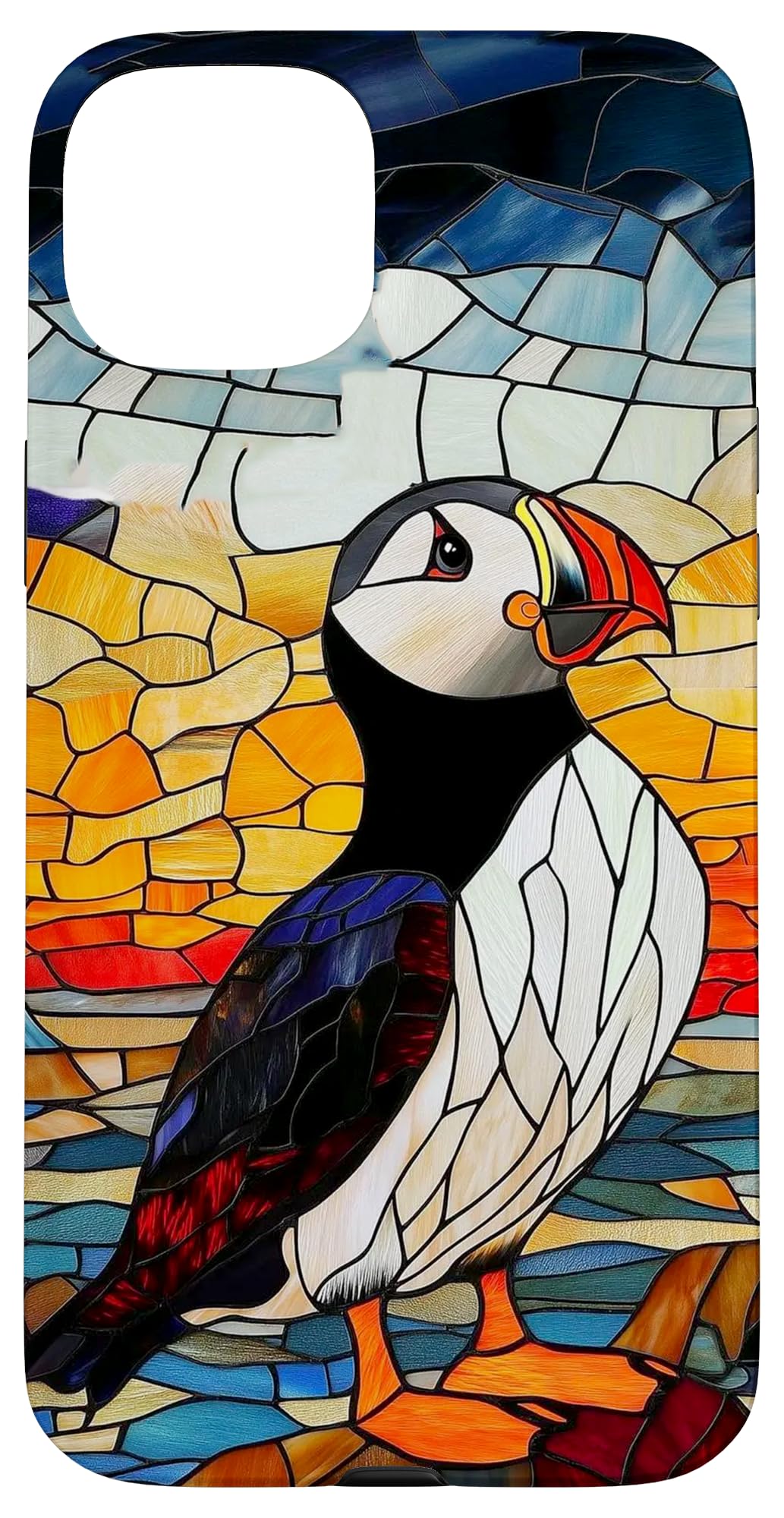 Beautiful Field Scene, Retro Puffin Mosaic Style Case for iPhone 15 Plus