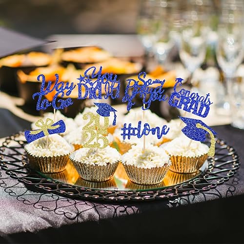 Miniatura 9 de 32 adornos para magdalenas de graduación 2023, azul y plateado, clase de 2023, adornos para magdalenas, graduación 2023, para decoraciones de fiesta
