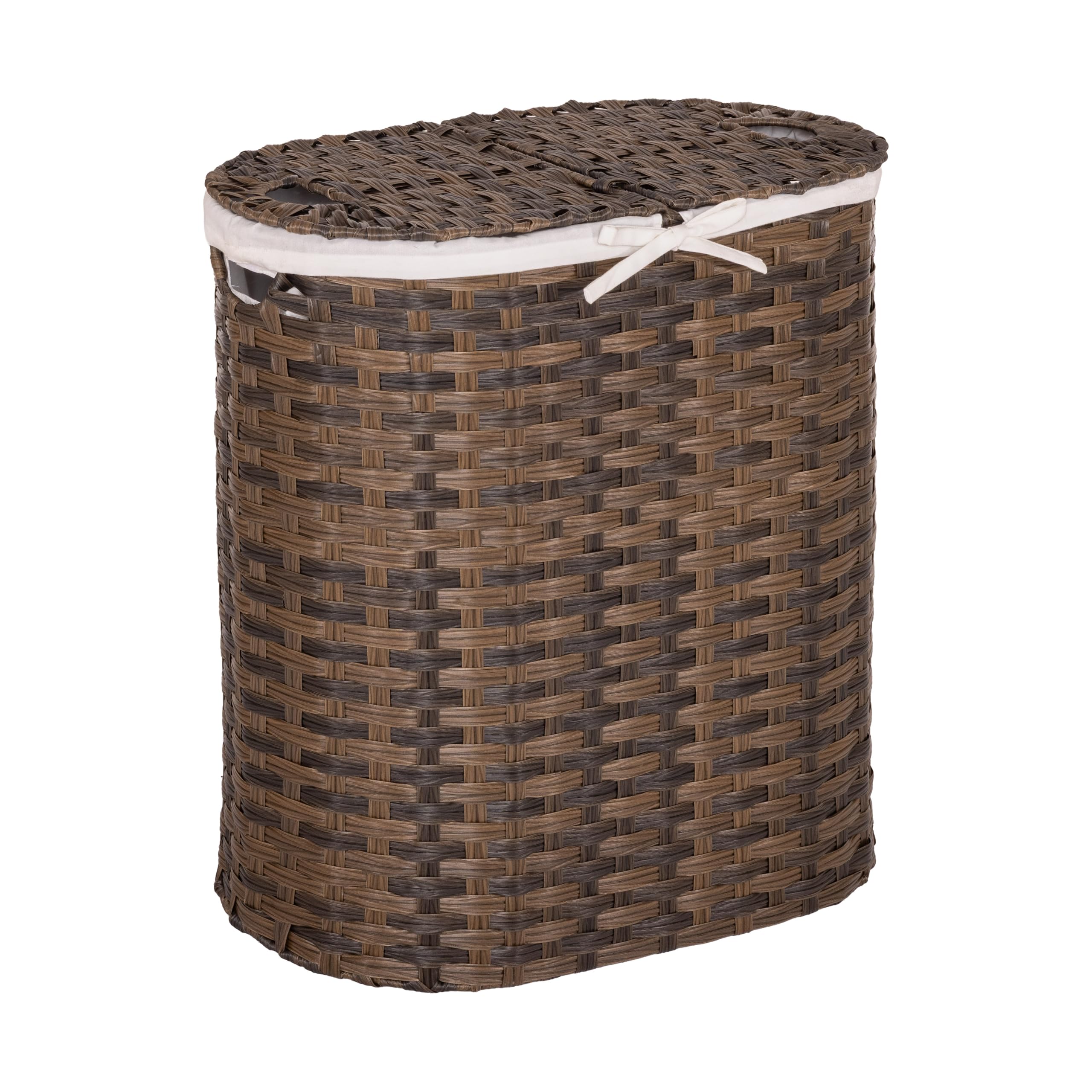Photo 1 of Seville Classics Premium Handwoven Portable Laundry Bin Basket with Carrying Handles, Household Storage for Clothes, Linens, Sheets, Mocha Brown, Oval Hamper