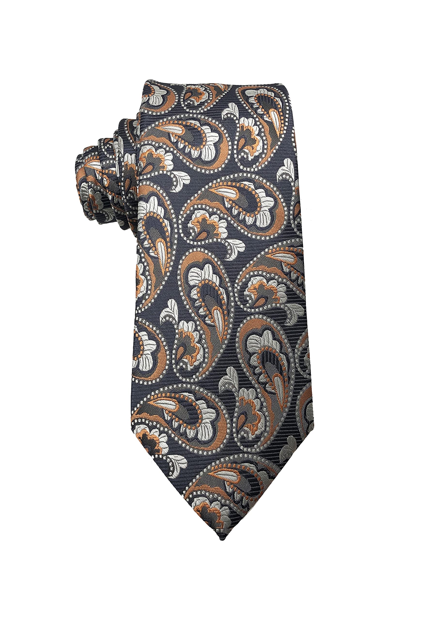 Wehug Men's Brown Paisley Classic Silk Tie Woven Necktie Jacquard Neck Ties For - Brown