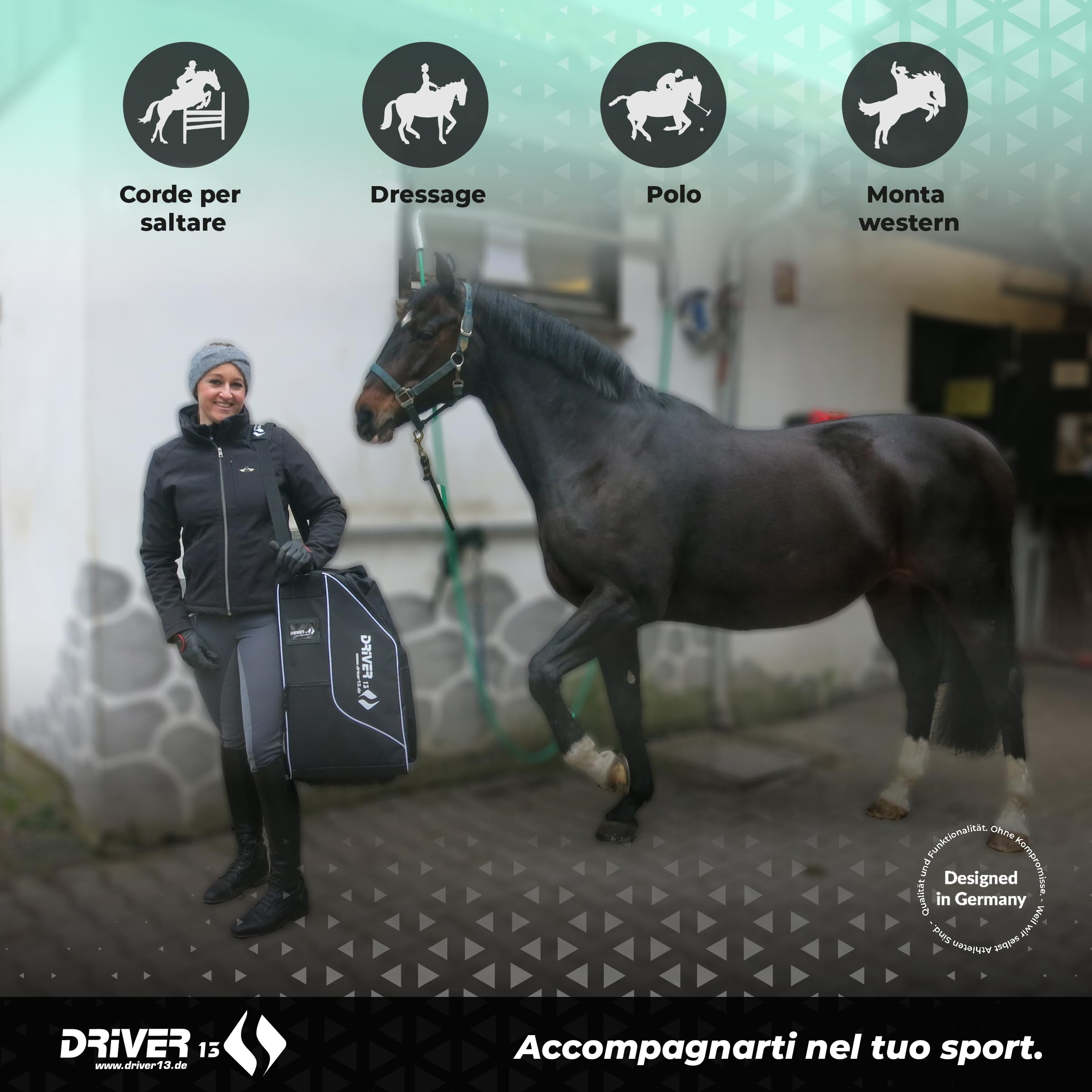 Driver13 Zaino deluxe per stivali da equitazione con scomparto per casco, borsa per stivali da equitazione e borsa per stivali, per stivali da equitazione e accessori