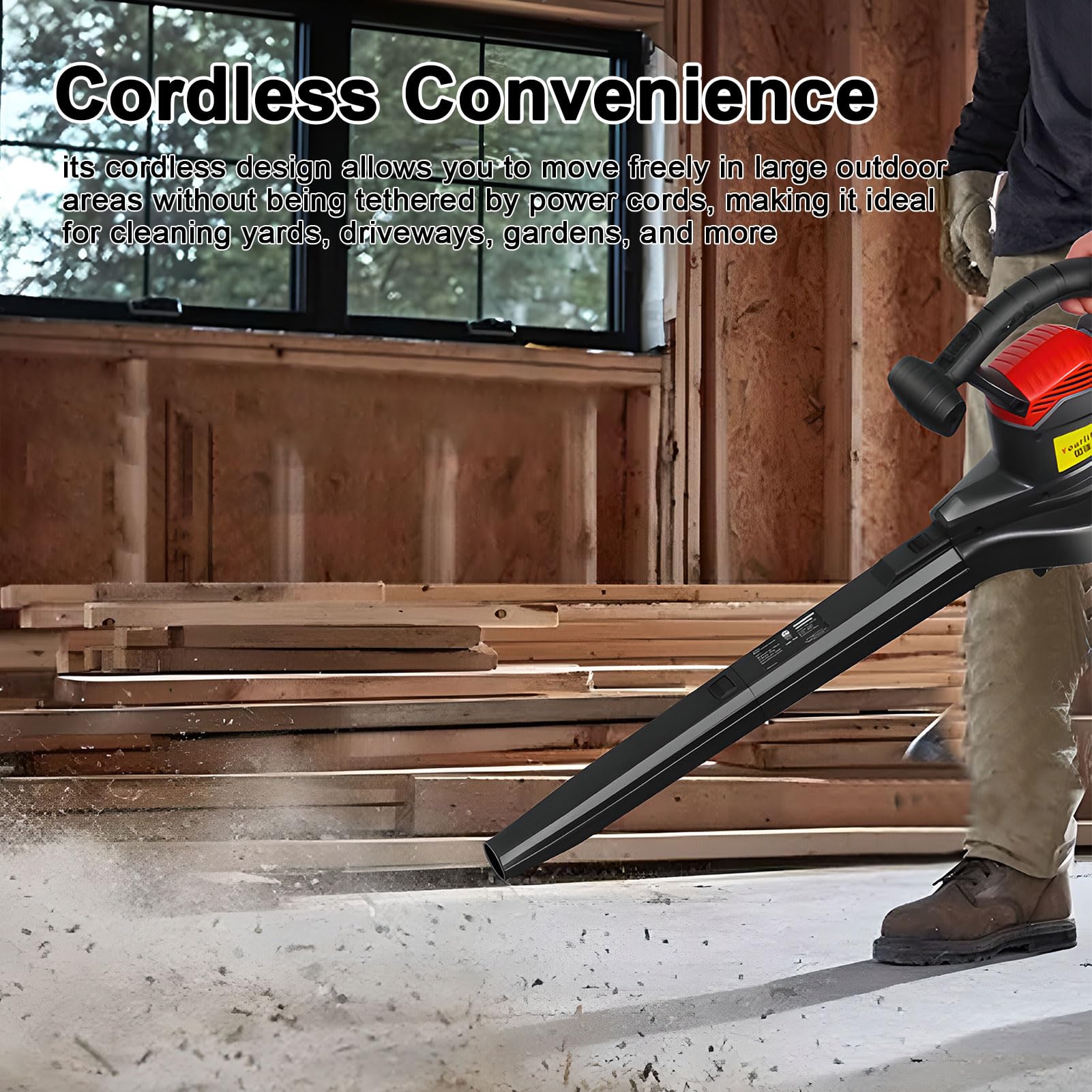 Soplador de hojas inalámbrico, soplador y aspirador de hojas 2 en 1 para jardín con 6 velocidades, recolector de hojas a batería de 40 V con bolsa recolectora, para césped, patio, garaje, terraza y