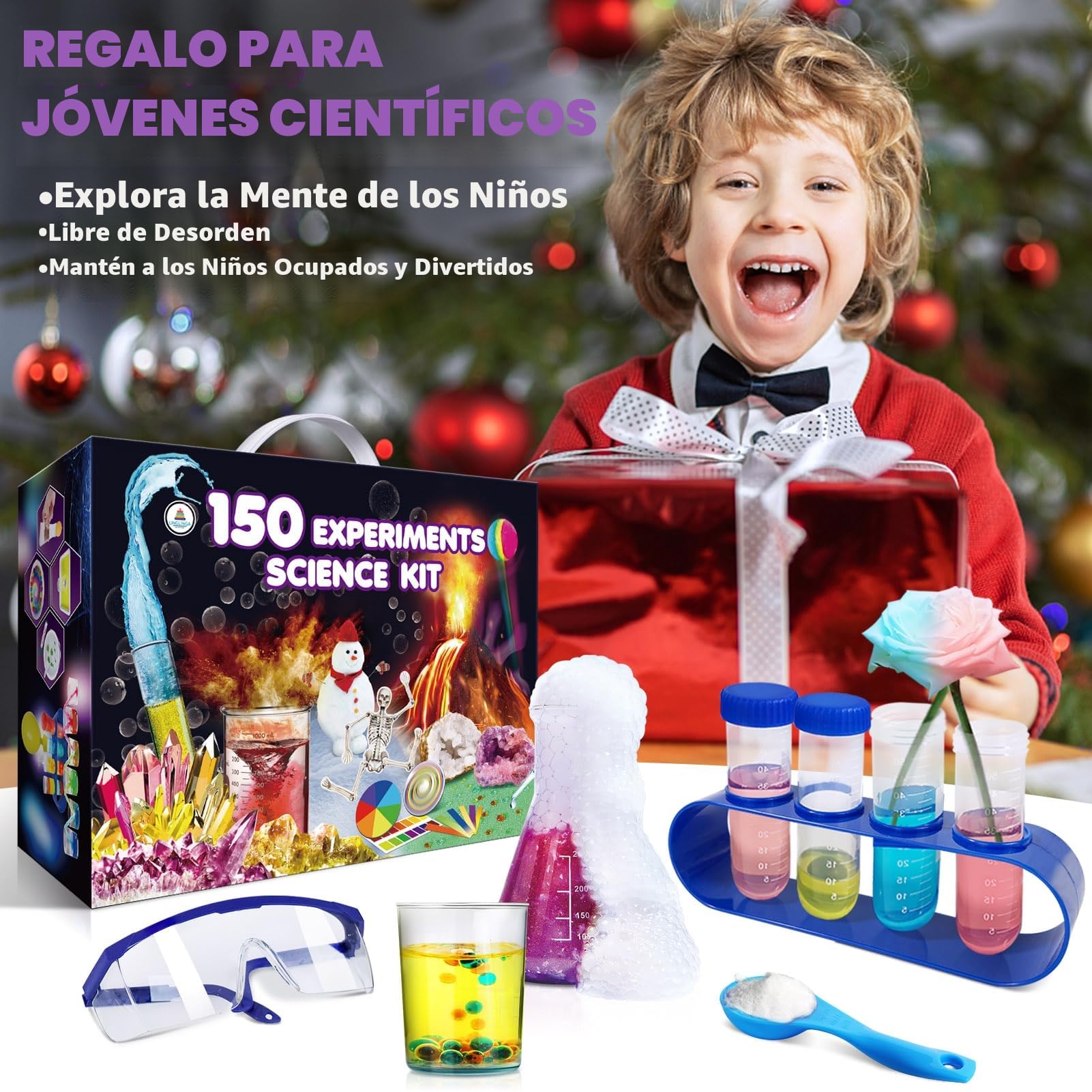 UNGLINGA 150 Kit de Experimentos Científicos para Niños, Juguete Stem Educativo Científicos, Químico Laboratorio Set, Ideas de Regalo de cumpleaños, Erupcion Volcán