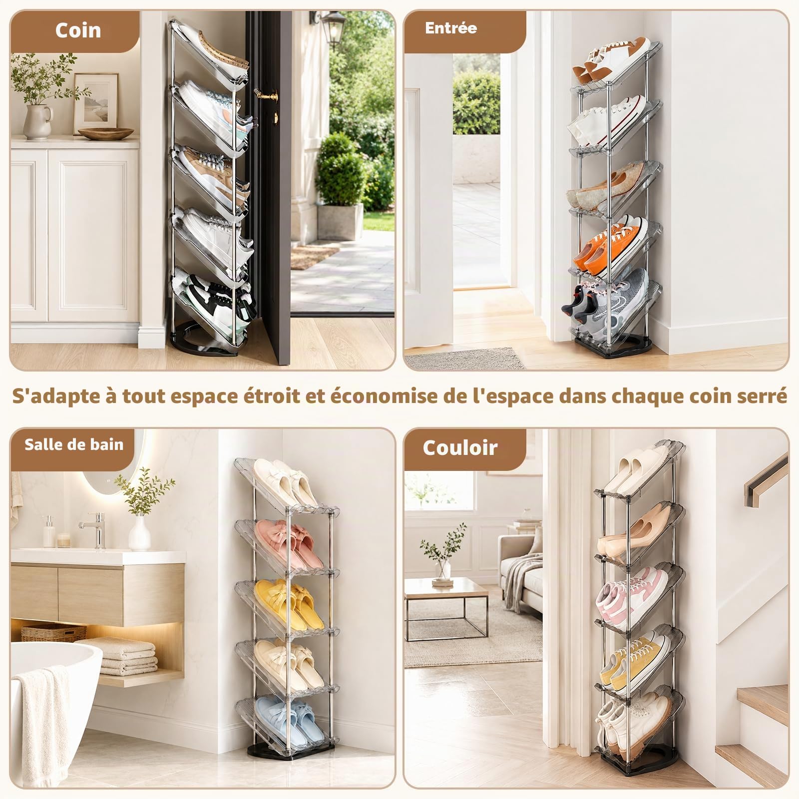 Patinao Lot de 2 Étagères à Chaussures Étroites à 5 Niveaux - Peu Encombrantes - Rangement et Organisateur Pour Chaussures