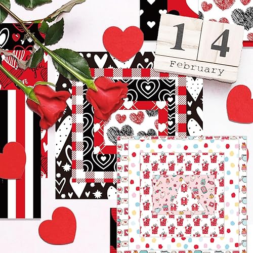 Miniatura 5 de 24 hojas de papel para álbum de recortes para el día de San Valentín, papel con patrón de corazón rojo de doble cara, papel de manualidades
