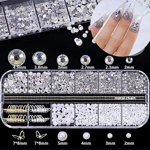 Miniatura 3 de Abalorios de uñas acrílicas 3D de tamaño mixto, diseño de oso de mariposa polar, flor de primavera con cristales AB estrellados, perlas de diamantes