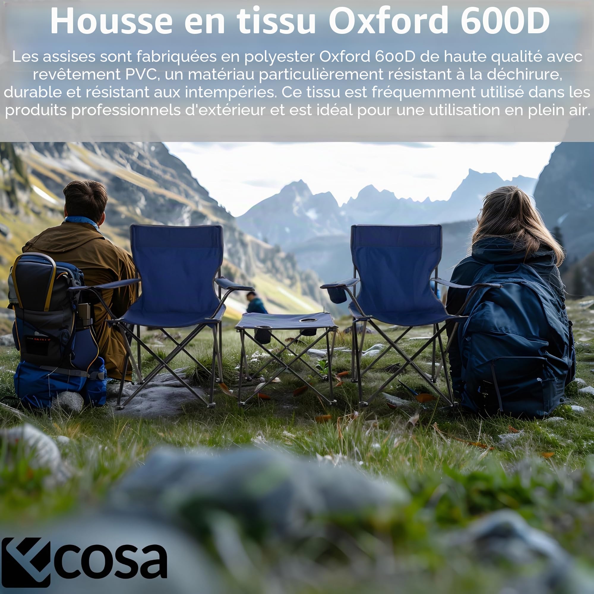 ecosa® Lot de 2 chaises de camping avec table - 2 chaises pliantes et table de camping pliables - Meubles de camping d'extérieur portables avec sac de transport - Jusqu'à 150 kg - Pour camping, jardin