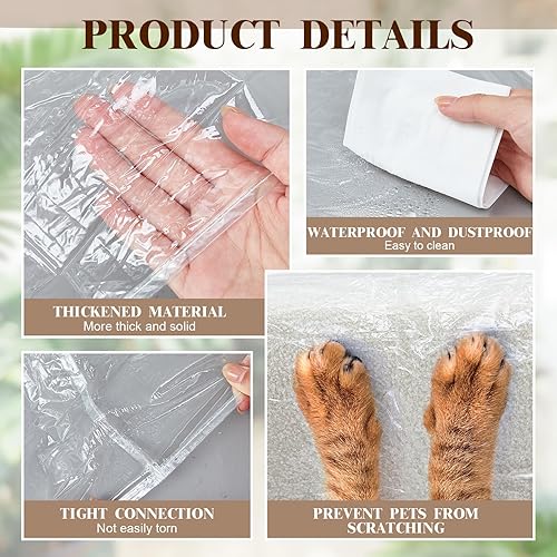 Miniatura 3 de Preboun Paquete de 4 fundas de plástico para sillas de comedor con 1 funda transparente impermeable para sofá, fundas protectoras de sillas de