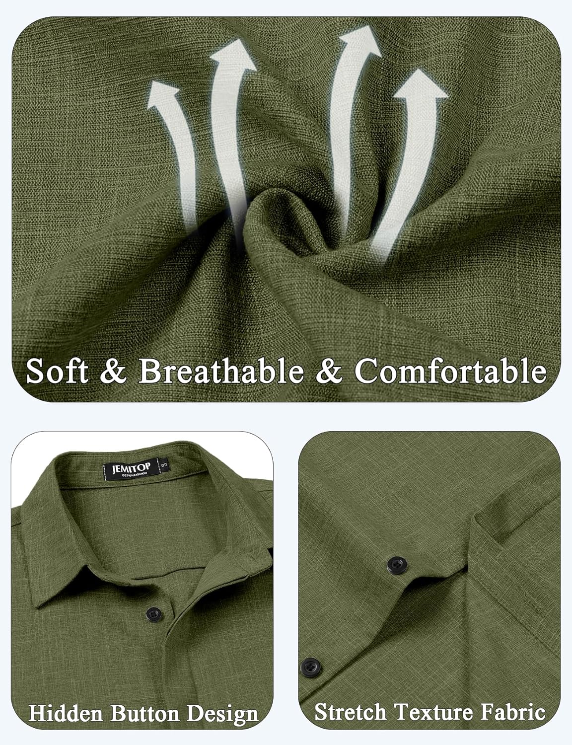 JEMITOP Men's Stretch Linen-Like Short Sleeve Button Down Shirts Summer Casual Beach Vacation Wedding Texture Shirt - Image 5