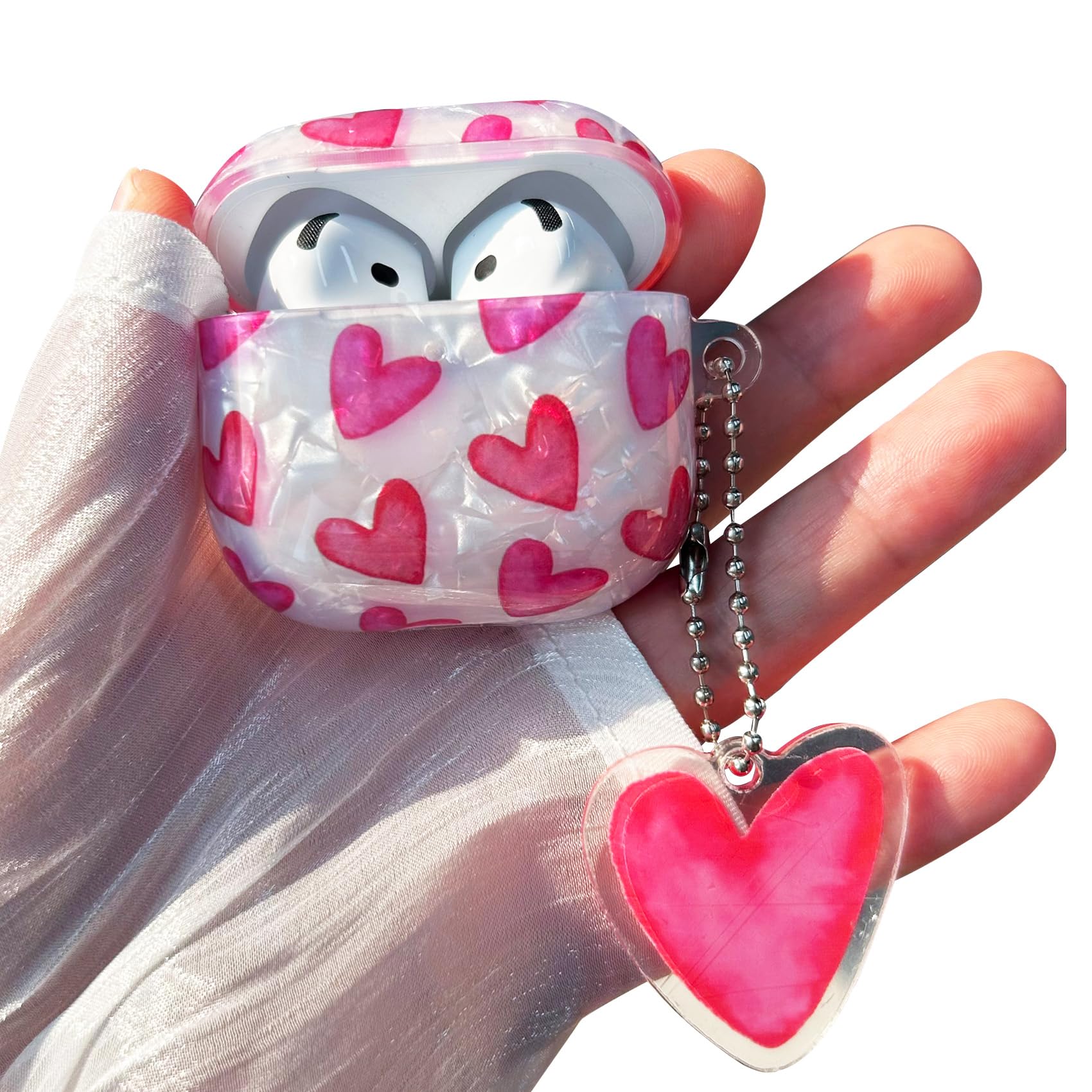 PHOEACC for Airpod 4 Case Cute Romantic Love Shell Pearl Protective Cover with Keychain Compatible with Airpods 4th Generation Case 2024 for Girls