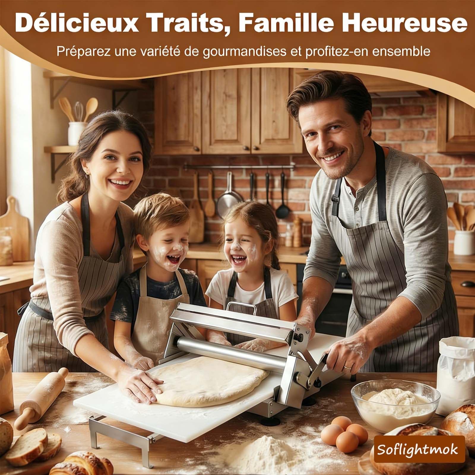 Laminoir à PâTe, Laminoir RéVersible pour PâTe FeuilletéE Et Fondante,Laminoir à PâTe Manuel, éPaisseur RéGlable De 0 à 25mm, Laminoir Pliable pour Boulangeries Et PâTisseries TypeB