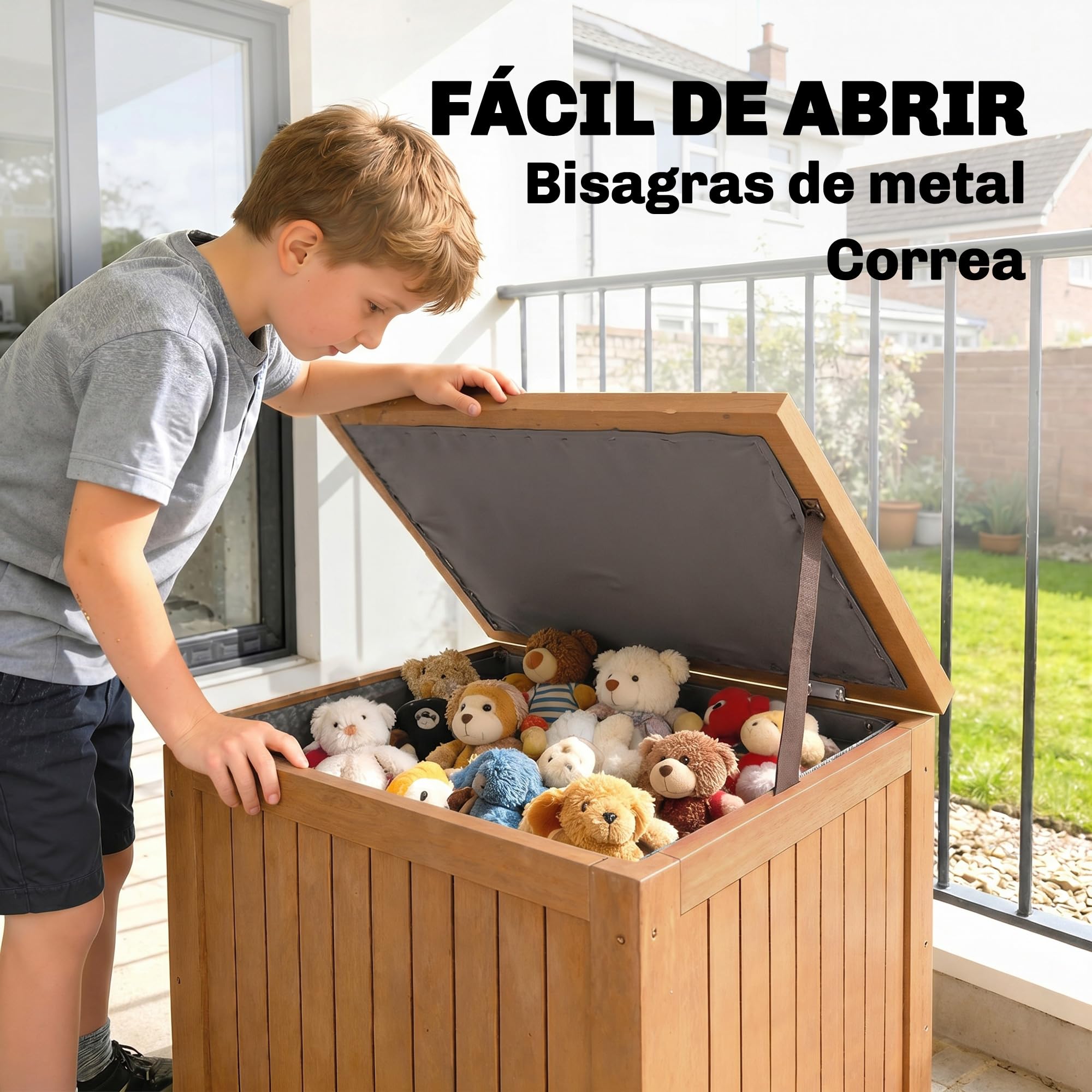 Outsunny Arcón Exterior de Madera 130L Impermeable 63x51x58,5 cm Marrón | Baúl Almacenaje Exterior con Forro, Tapa con Bisagras y Correa, Resistente a la Intemperie, para Jardín Terraza Patio