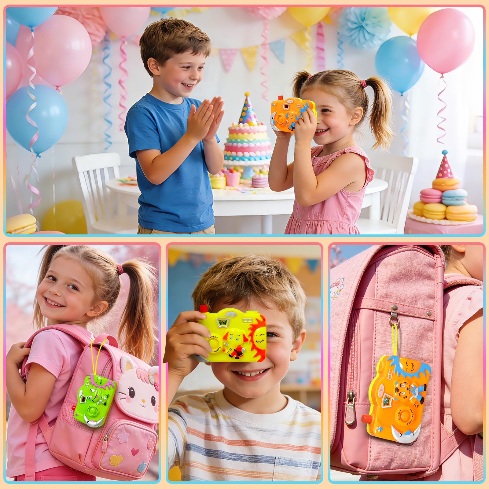 Valentinstagskarten für Kinder, Klassenzimmer, 24-teiliges Kamera-Spielzeug-Set, Tiermuster, Sucher, Kinder, Grußkarten, Valentinstag, Klassenzimmer, Schule, Austausch, Preise, Jungen, Mädchen