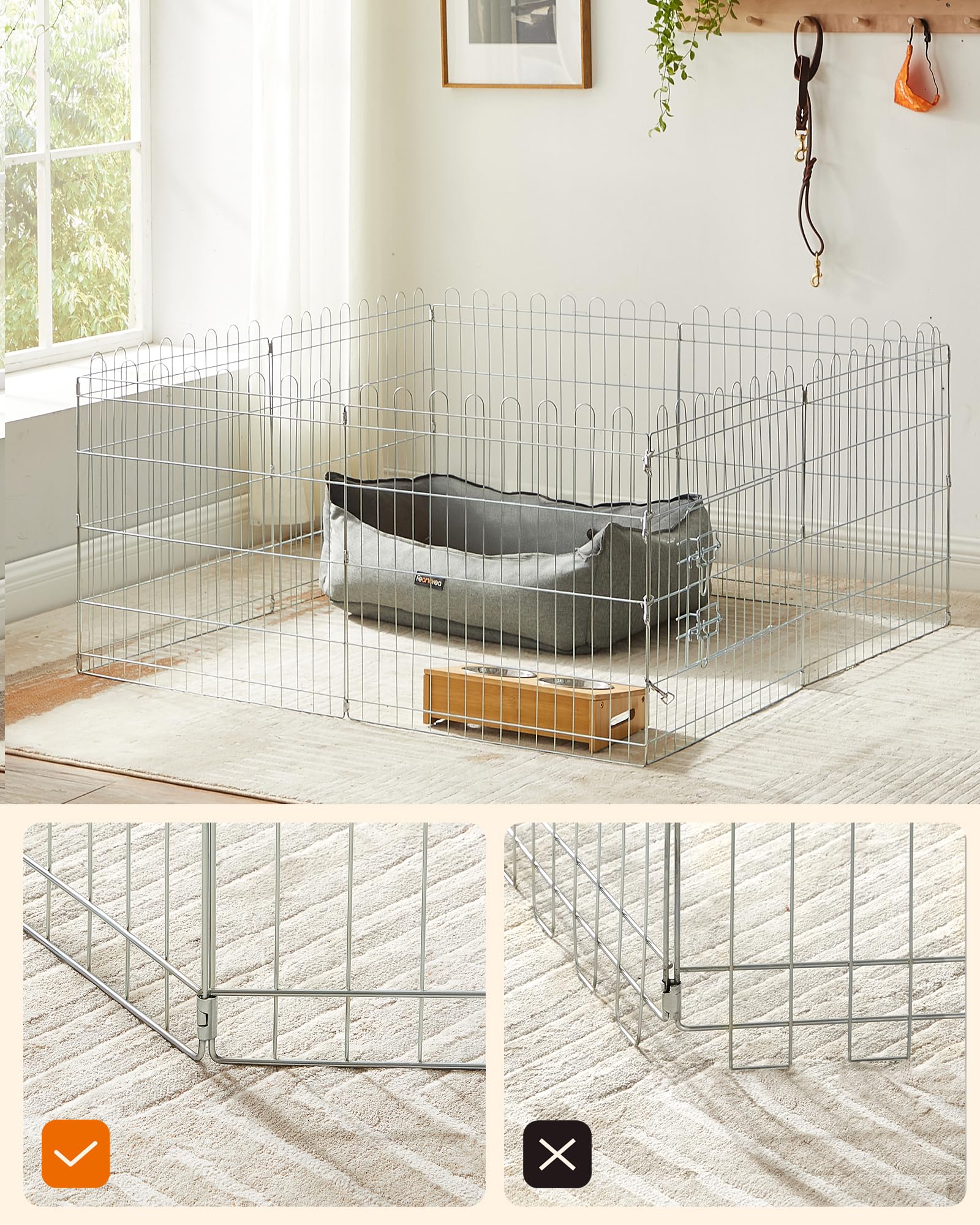 Feandrea Freilaufgehege Kaninchen, faltbar, transportabel, silbern PPK001W01