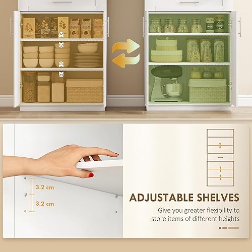Miniatura 5 de HOMCOM 72" Kitchen Pantry Cabinet, Freestanding Tall Storage Cabinet with 4 Doors, Drawer and 3 Adjustable Shelves for Dining Room, White