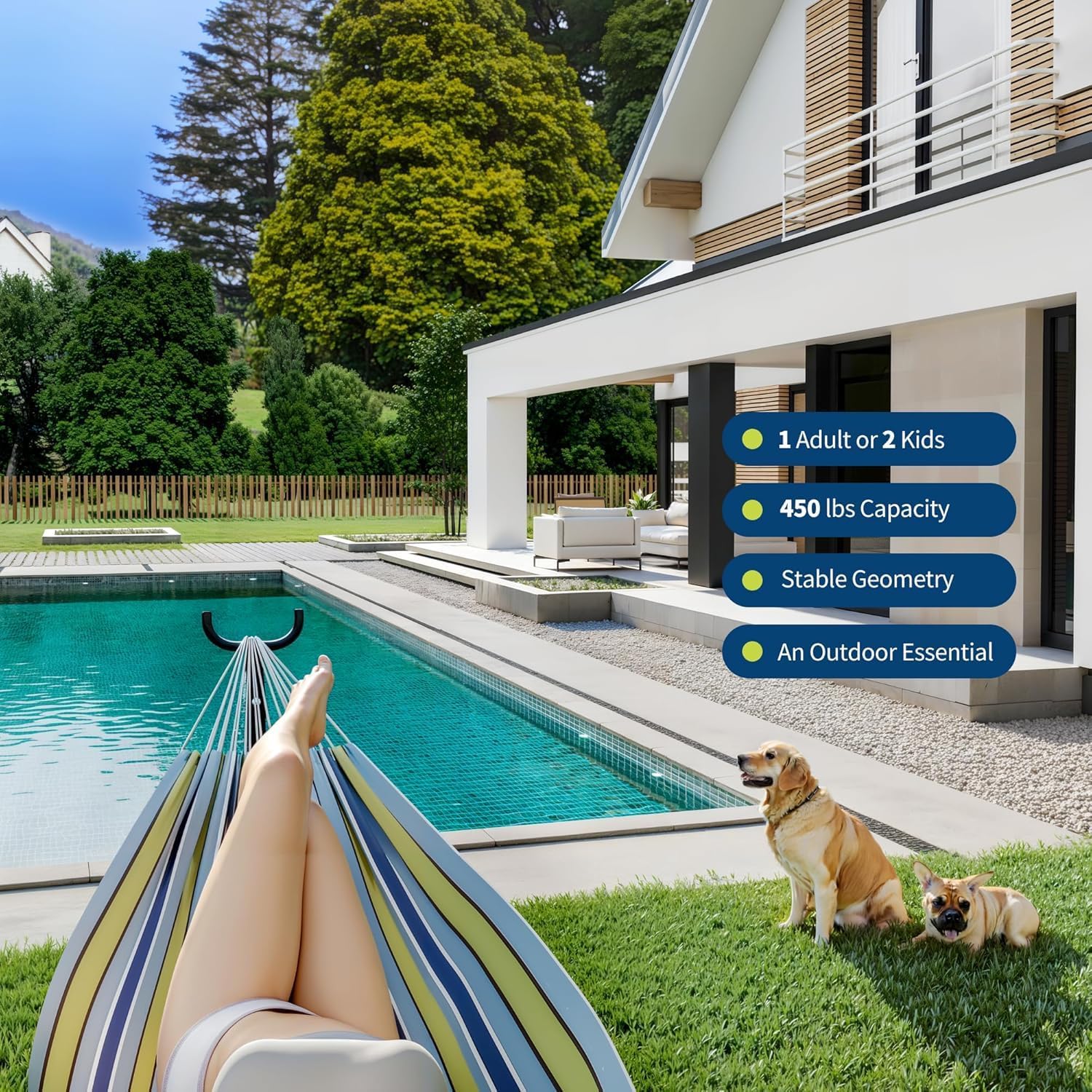 Hammock with Stand for Outside, 2-Person Outdoor Portable Hammock, 500lb Capacity + Waterproof Carry Bag, for Outside Garden Yard