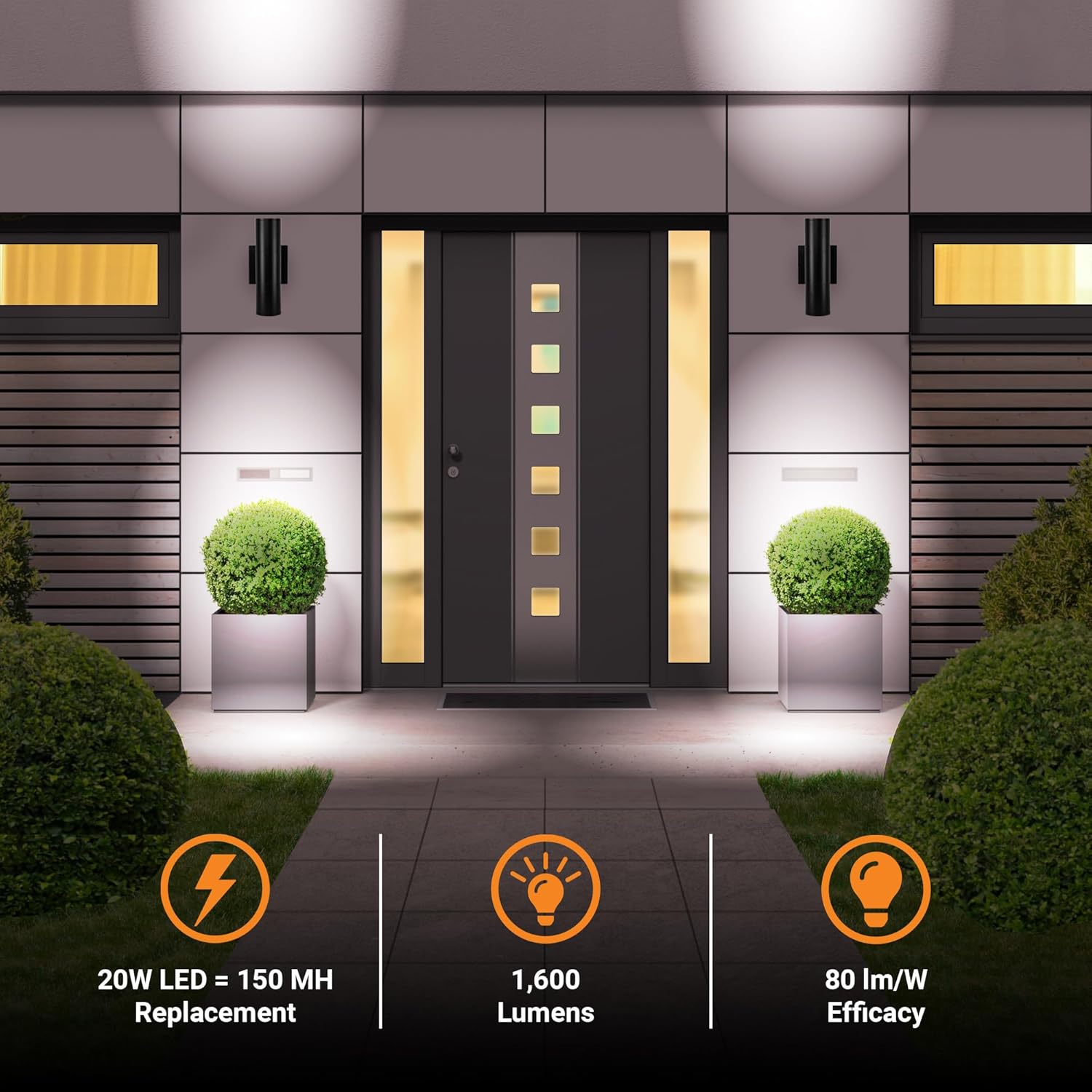 20W Integrated LED Up and Down Cylinder Outdoor Wall Sconce - 1600 Lumens - 3000K, 4000K, 5000K CCT-Tunable – Modern Exterior Wall Light for Garage and Entryway - 100-277VAC - Textured Black – 1-Pack