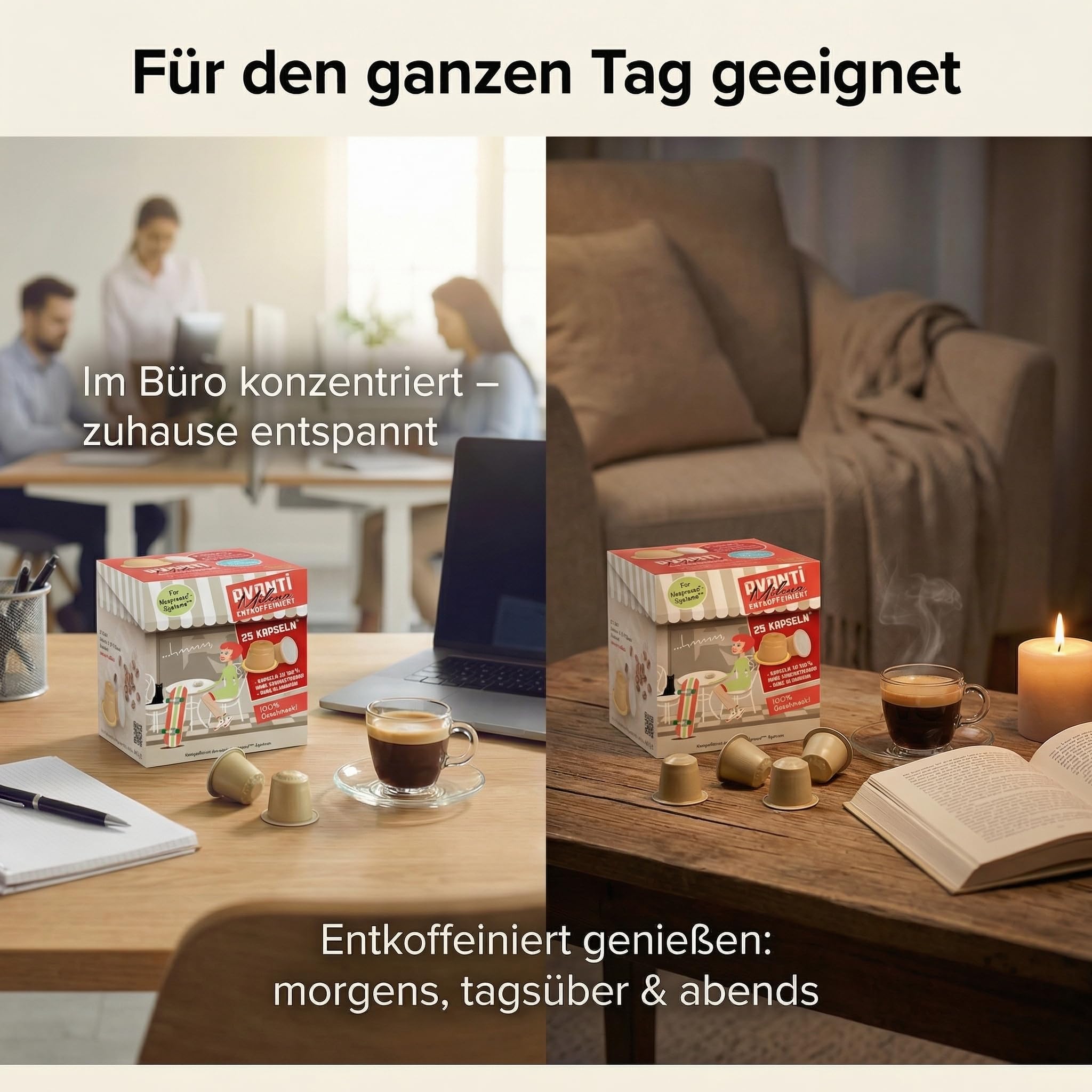 100 Stück AVANTI Entkoffeinierte Nespresso**-kompatible Kaffeekapseln – Espresso Milena, Swiss Water Process, 100% Arabica, 100% home-kompostierbar & ohne Aluminium, geröstet in der Schweiz