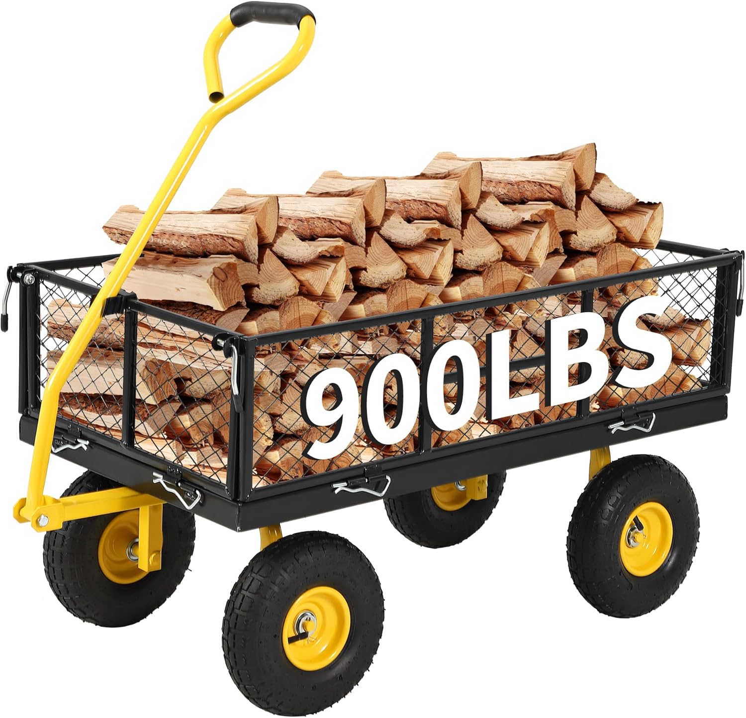 Garvee 900 LB Garden Cart with 10 in All Terrain Tires, 2-in-1 Wagon Cart with Removable Side Panels, Heavy Duty Metal Utility Garden Wagon for Outdoor Lawn, Yard, Backyard