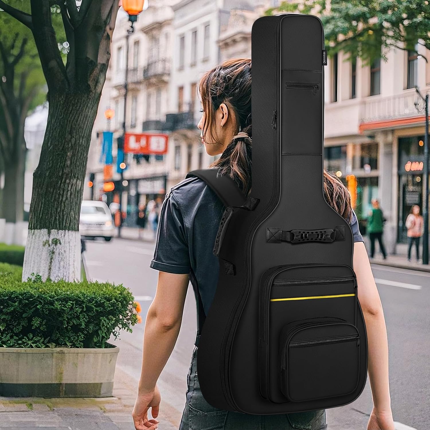 ANILD Bass Guitar Bag Bass Guitar Case Gig Backpack with Thick Padding Dual Adjustable Shoulder Strap Back Hanger Loop Anti-theft Pocket