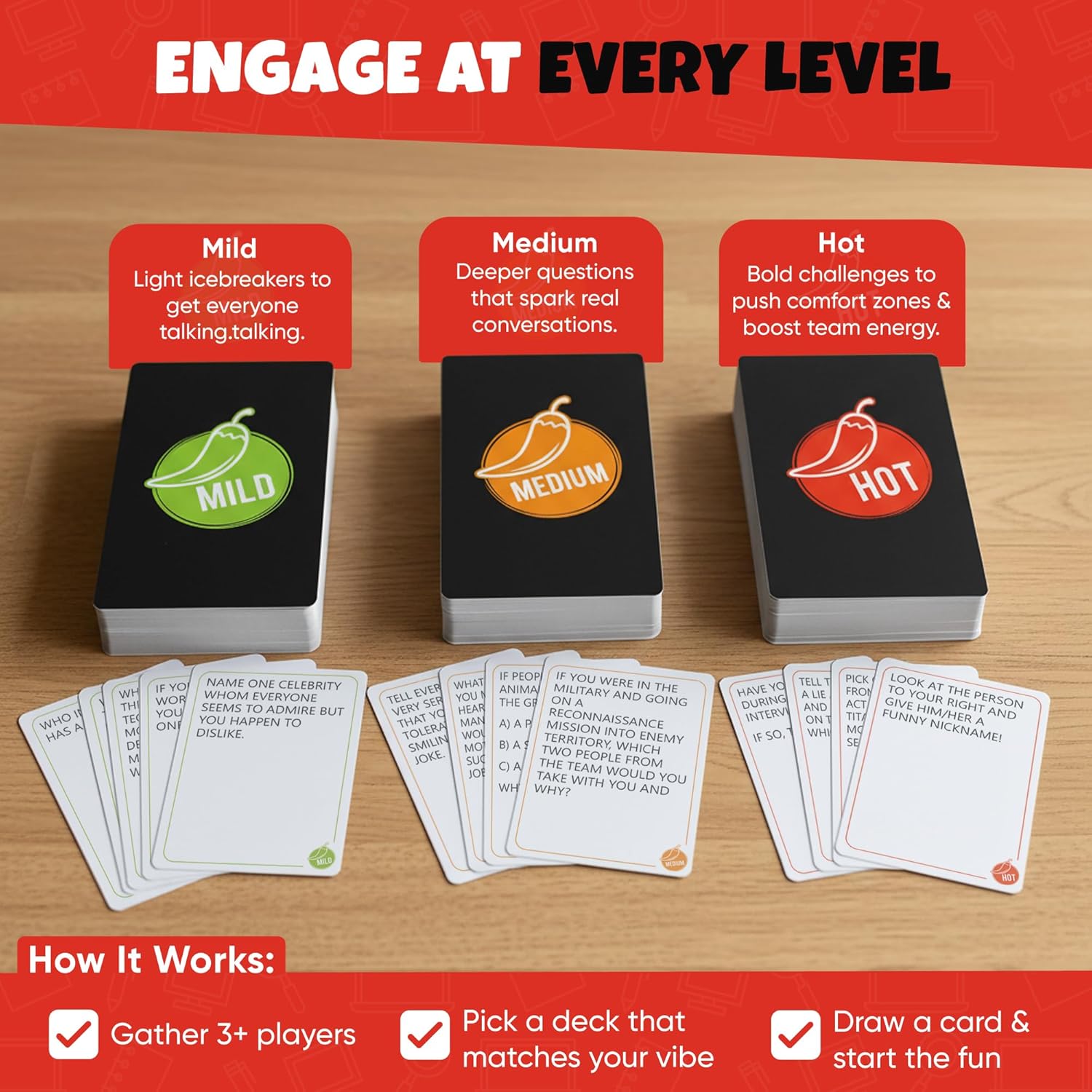 Team Building Card Game with 150 Icebreakers and Funny Questions | 3-in-1 Funny Office Game and Conversation Starter | Perfect for an Office Party or Corporate Retreat
