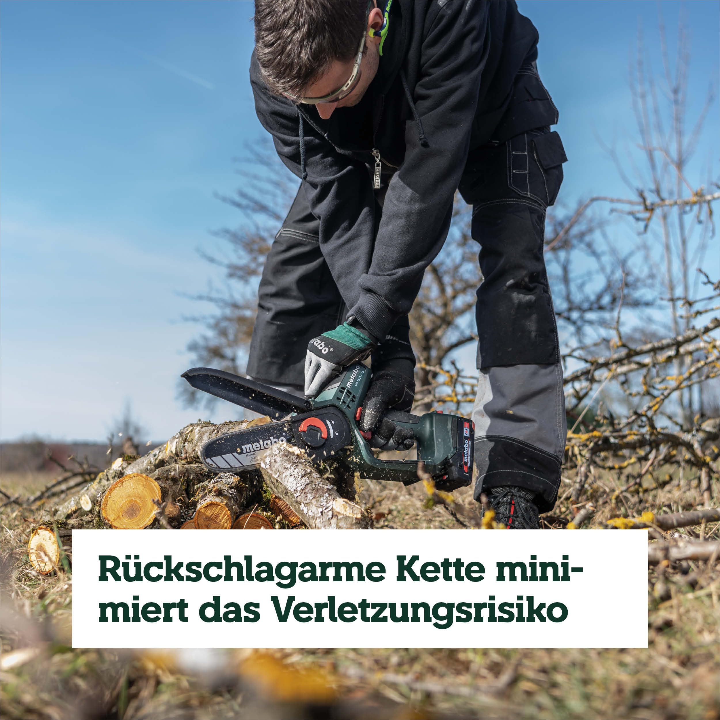 metabo Akku-Gehölzsäge MS 18 LTX 15-18V, 15 cm Schwertlänge - Ideal für Baumschnitt und Grünschnitt, hohe Kettengeschwindigkeit - Leicht und handlich - Inkl. metaBOX