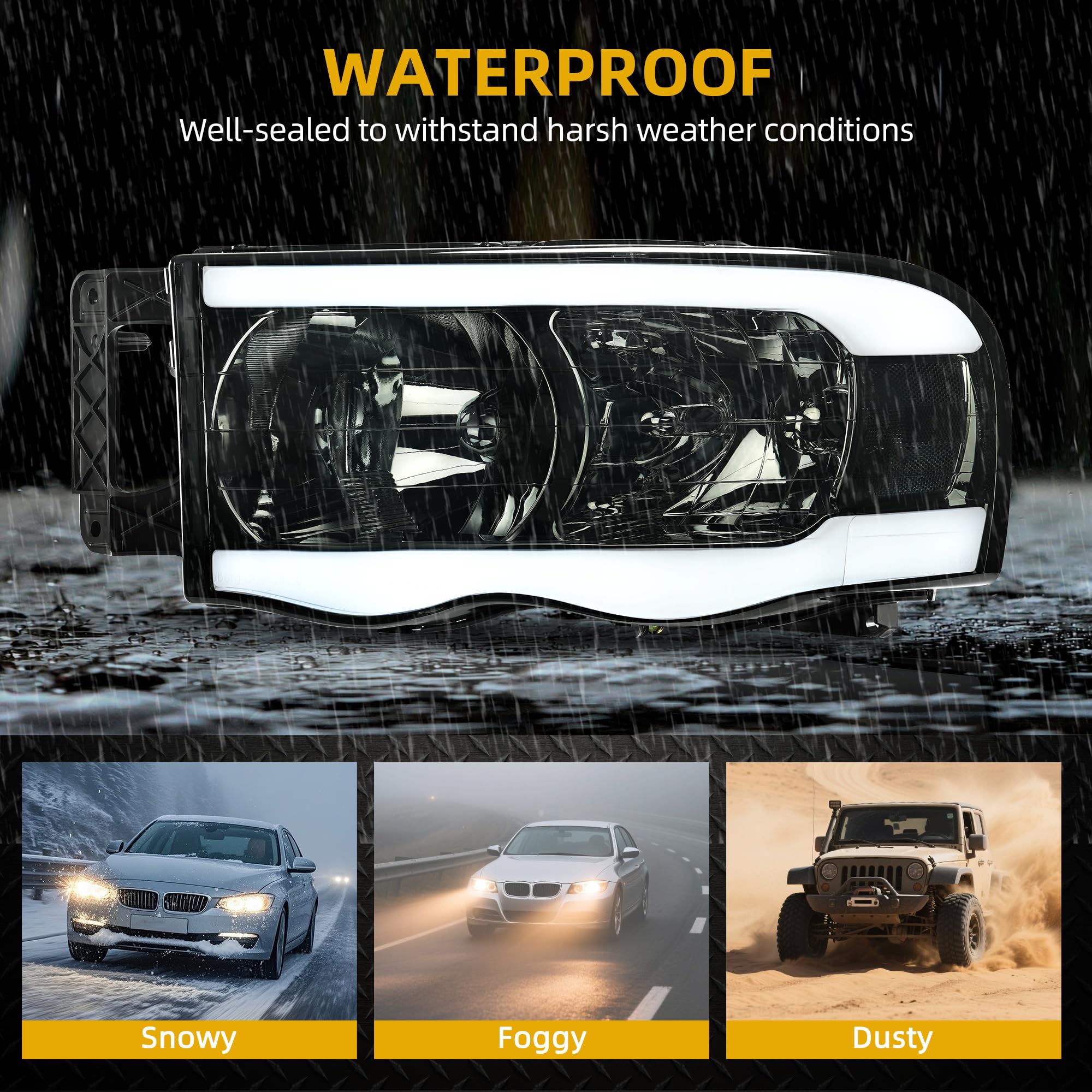 Honda Civic Sedan 2006-2011 LED DRL Bar Factory Style Headlights Black Housing Clear Len Clear Reflector