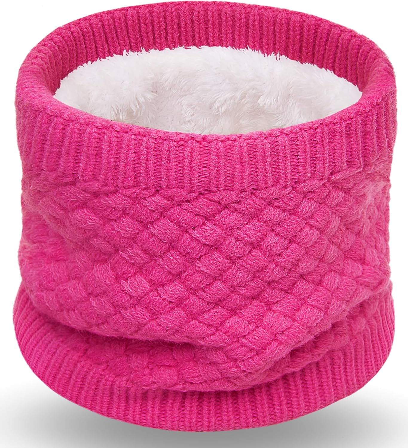 XFUEL Kids Neck Warmer, Knitted Winter Neck Gaiter for Boys Girls Fleece Lined Infinity Scarf for Cold Weather