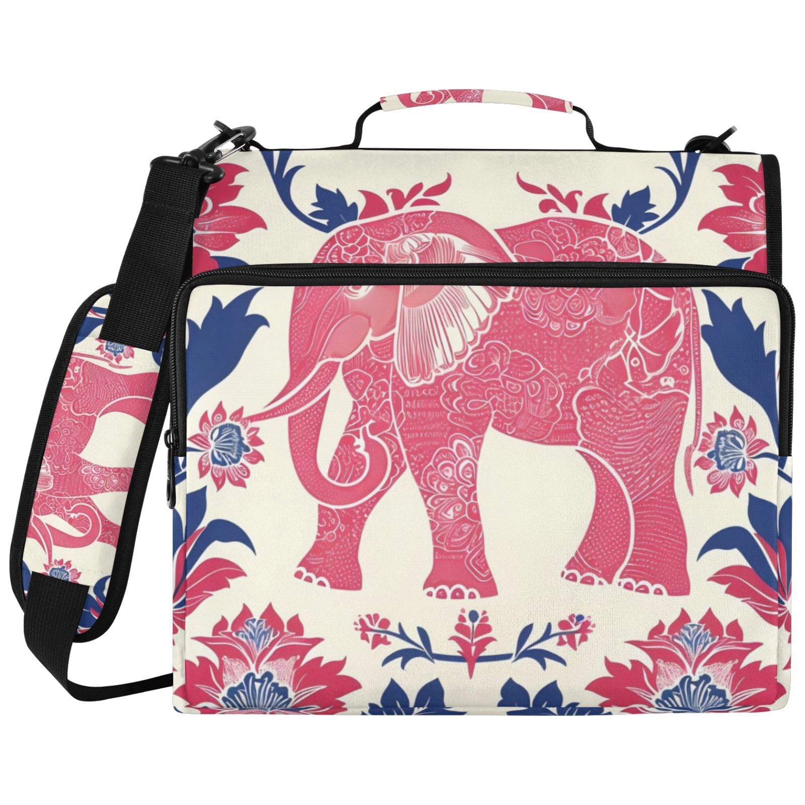 3-Ringbuchtasche mit Elefanten-Blumenmuster und Reißverschluss