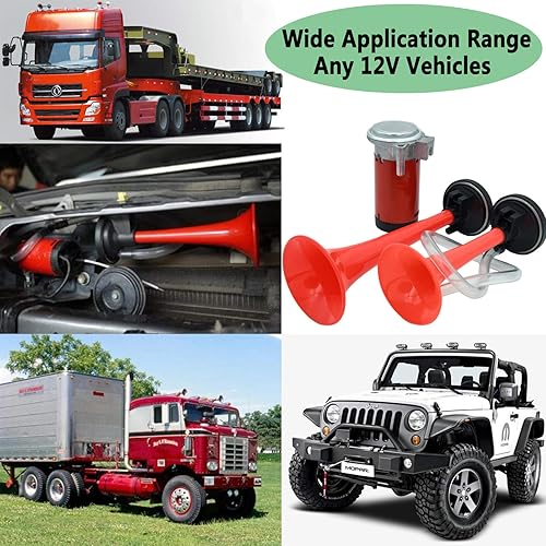 Miniatura 7 de Bocina de aire de doble trompeta con compresor, kit de bocina de aire de 12 V y 135 dB, para cualquier vehículo de 12 V, camiones, trenes, barcos,