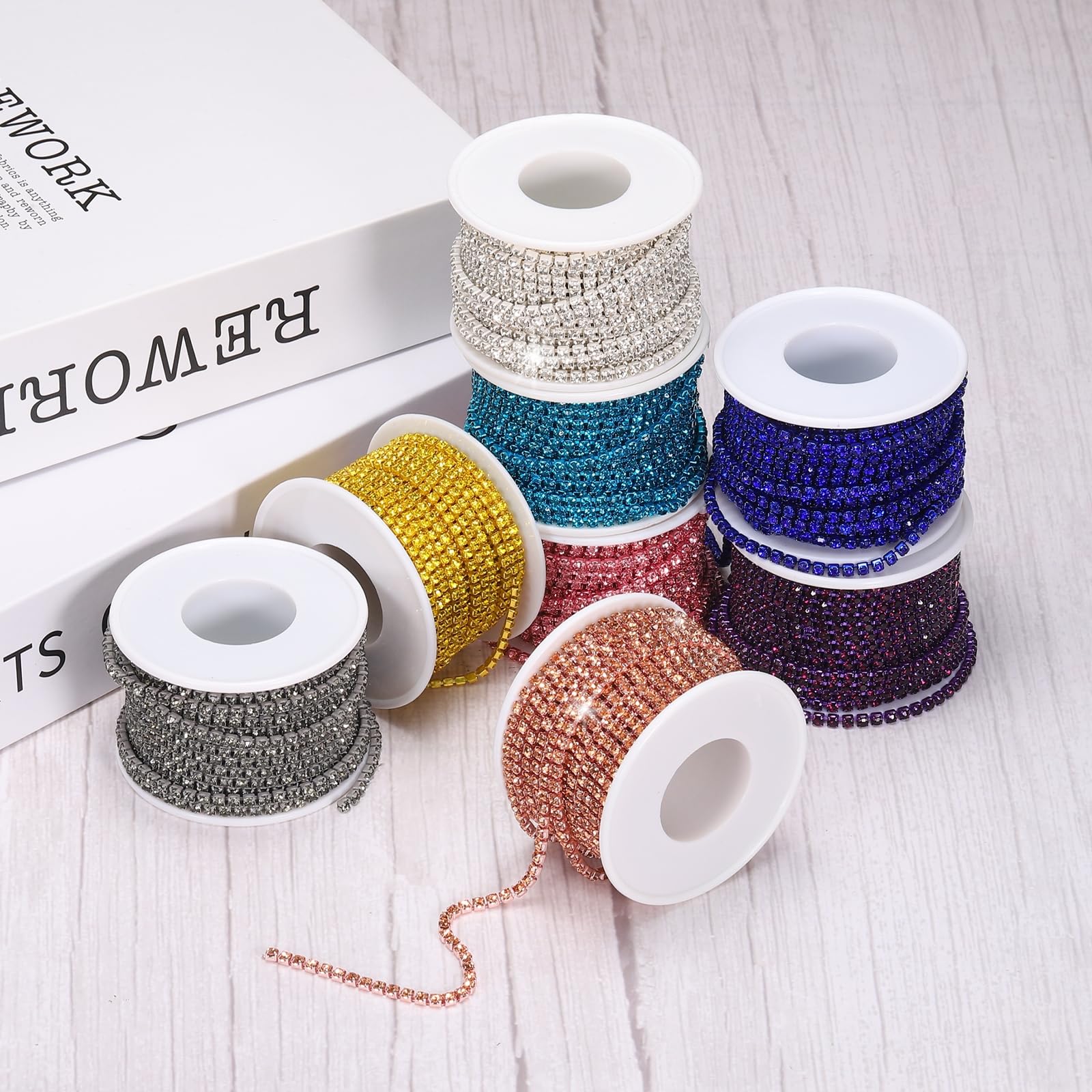 QUARKZMAN 10 Iarde 3mm Cristallo Strass Diamante Catena Chiusura Coppa Rifinito Catena per Cucire Artigianato Gioielli Fai da Te Decorazioni Matrimoni Gemme Nero Base Nero