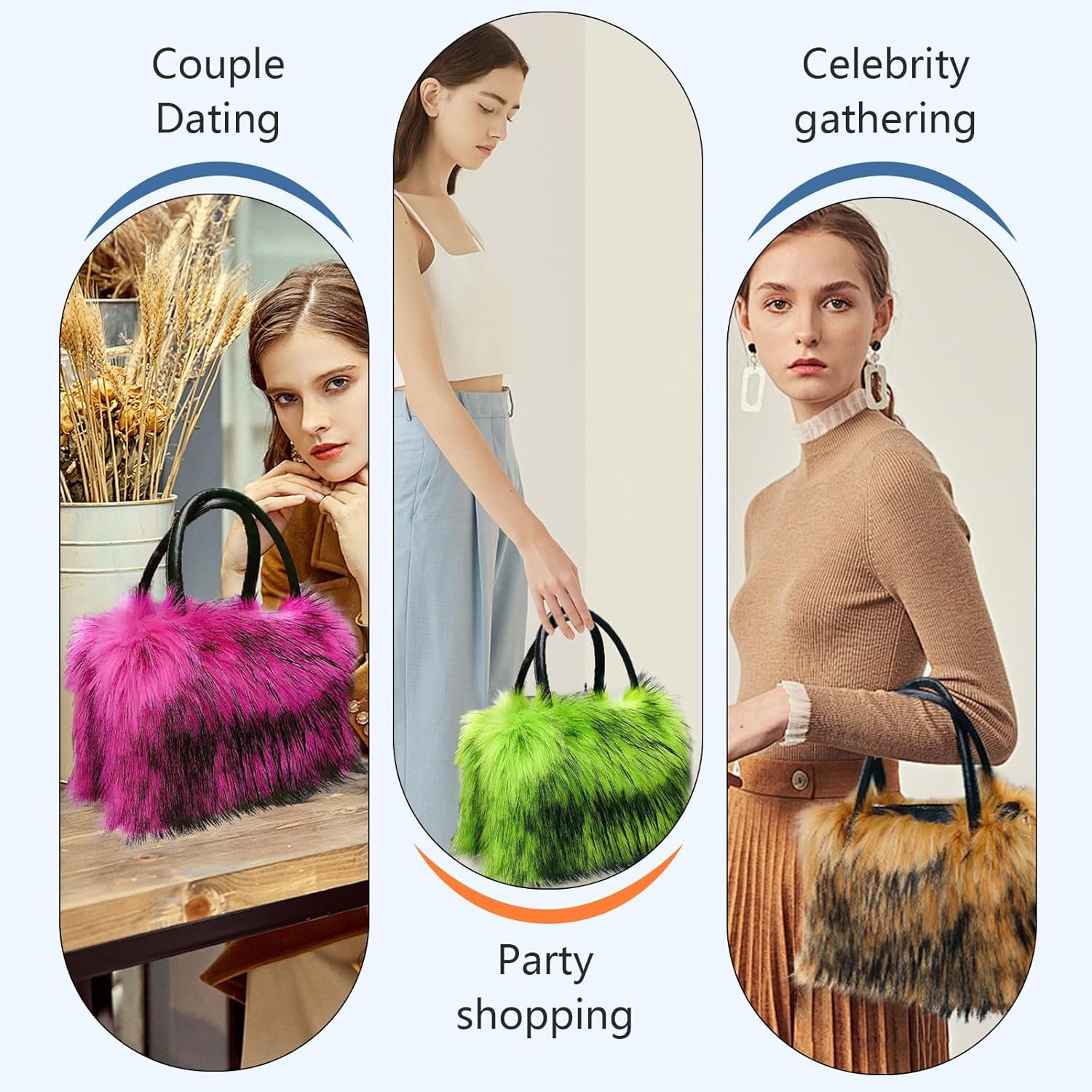 Women's Shoulder Handbags Faux Fur Tote Bag Fluffy Satchel Handbags for Women, Mom, Friend, Bridesmaids