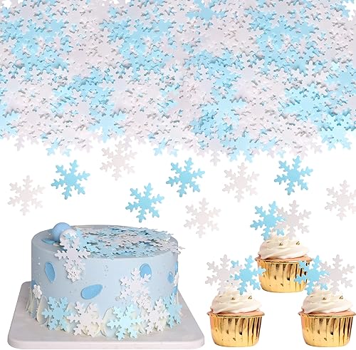 Miniatura 9 de 50 piezas comestibles de copos de nieve para cupcakes, blanco y azul, copos de nieve congelados de invierno, decoración para temática de copo de