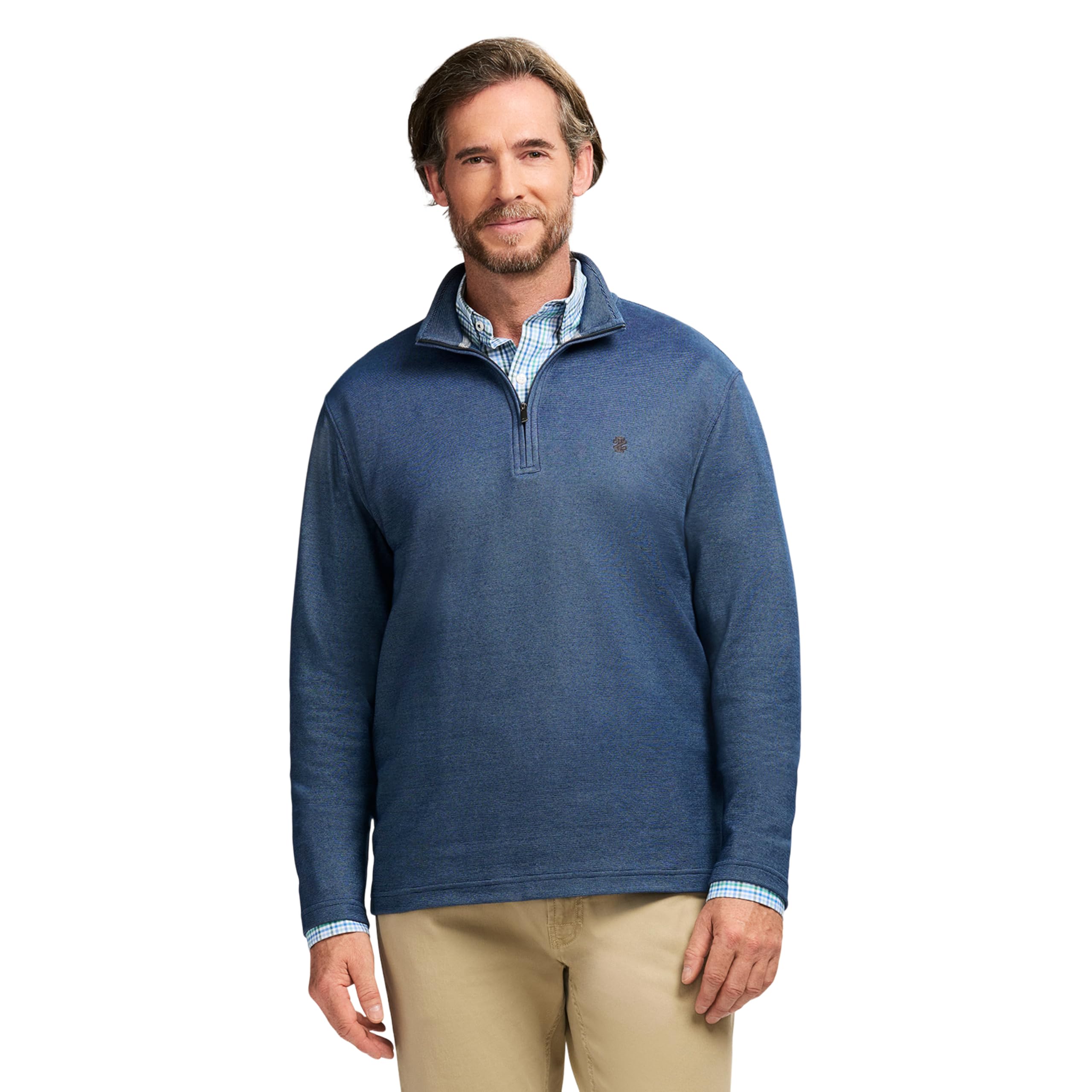 Izod Mens Performance Comfort Quarter Zip Long Sleeve Shirt, Blue Medieval, Large