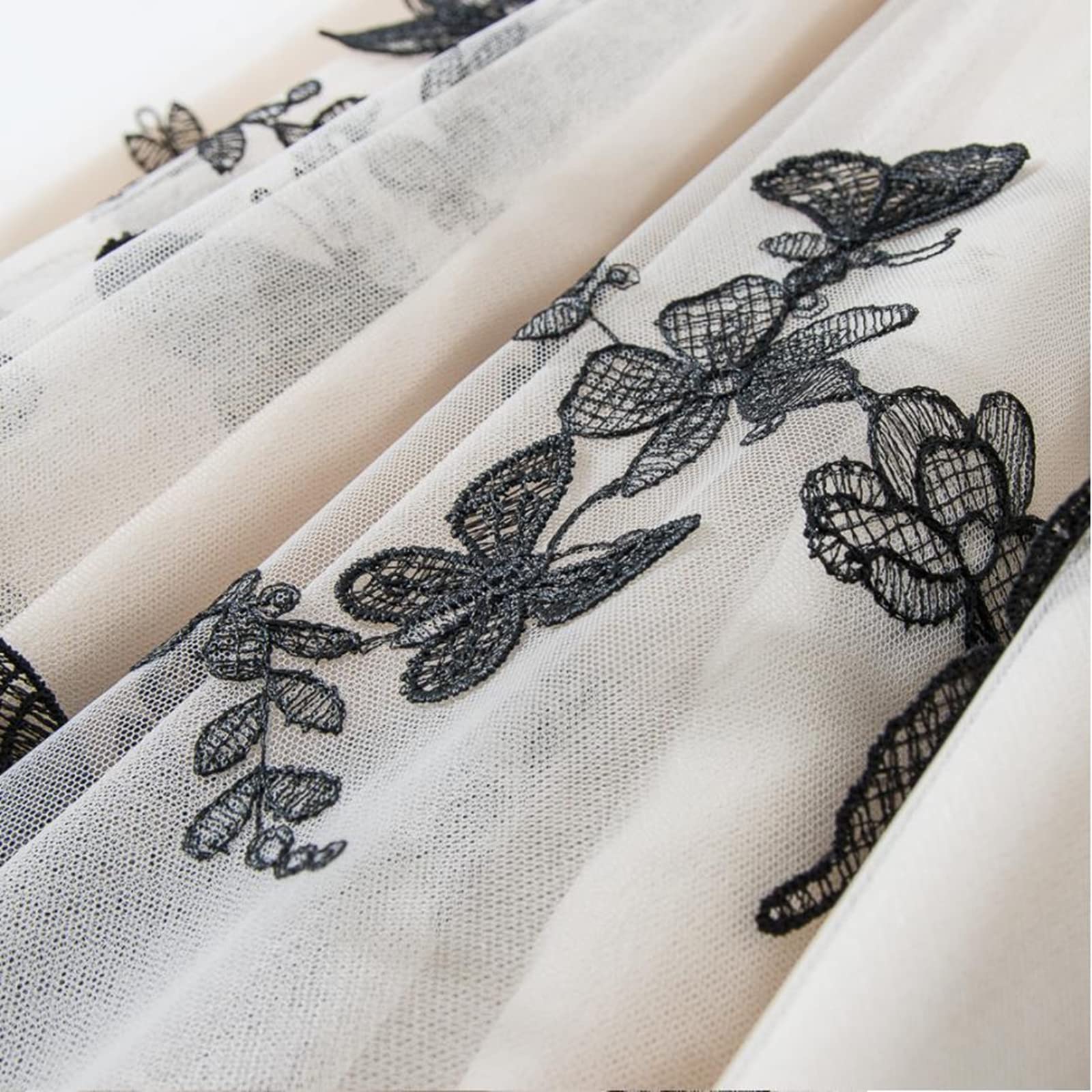 Jupe longue en tulle pour femme - Broderie vintage élastique - Taille haute - Ligne A - Jupe plissée en maille - Jupe midi pour femme