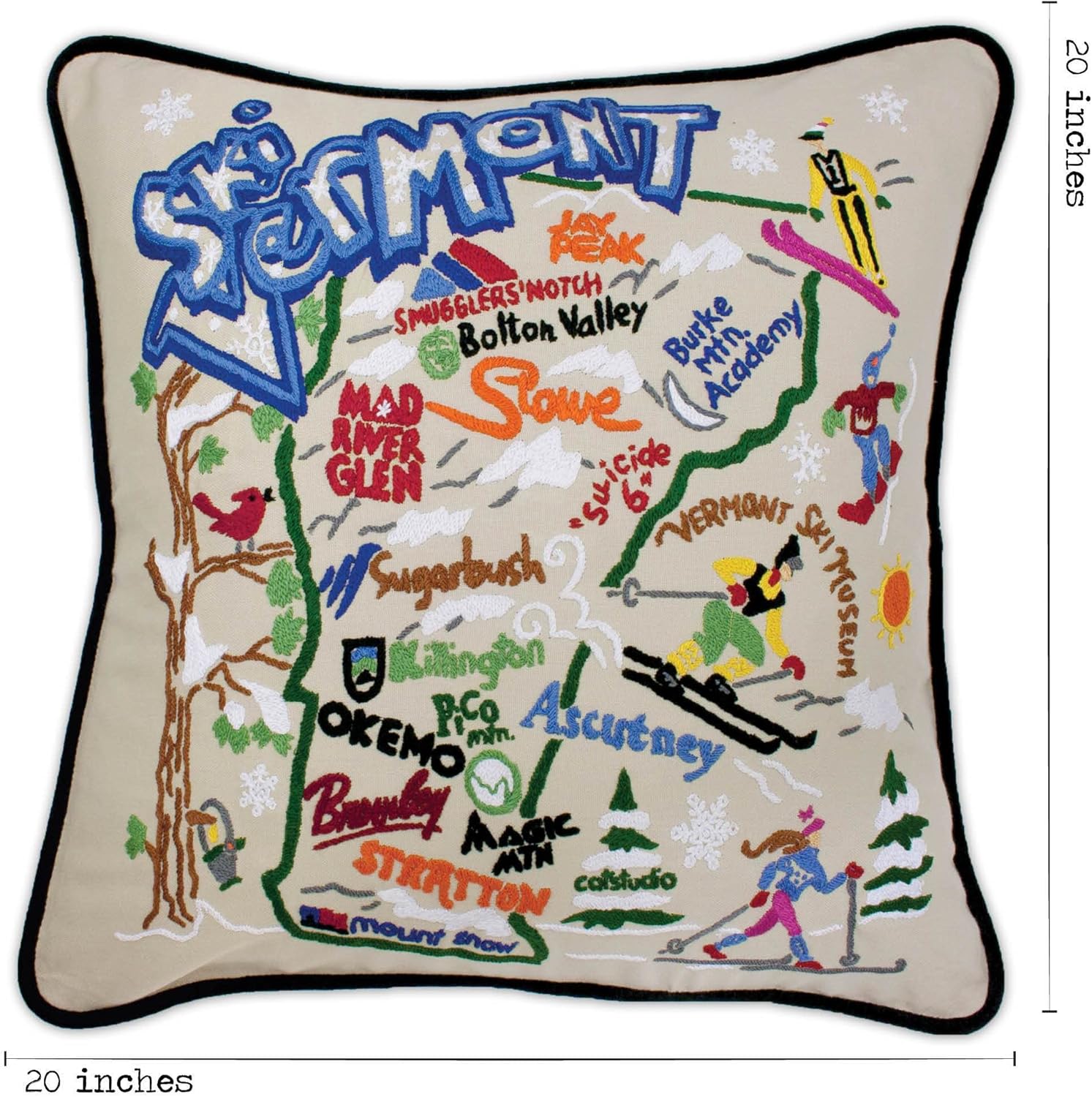 Catstudio Ski Vermont Embroidered Decorative Throw Pillow
