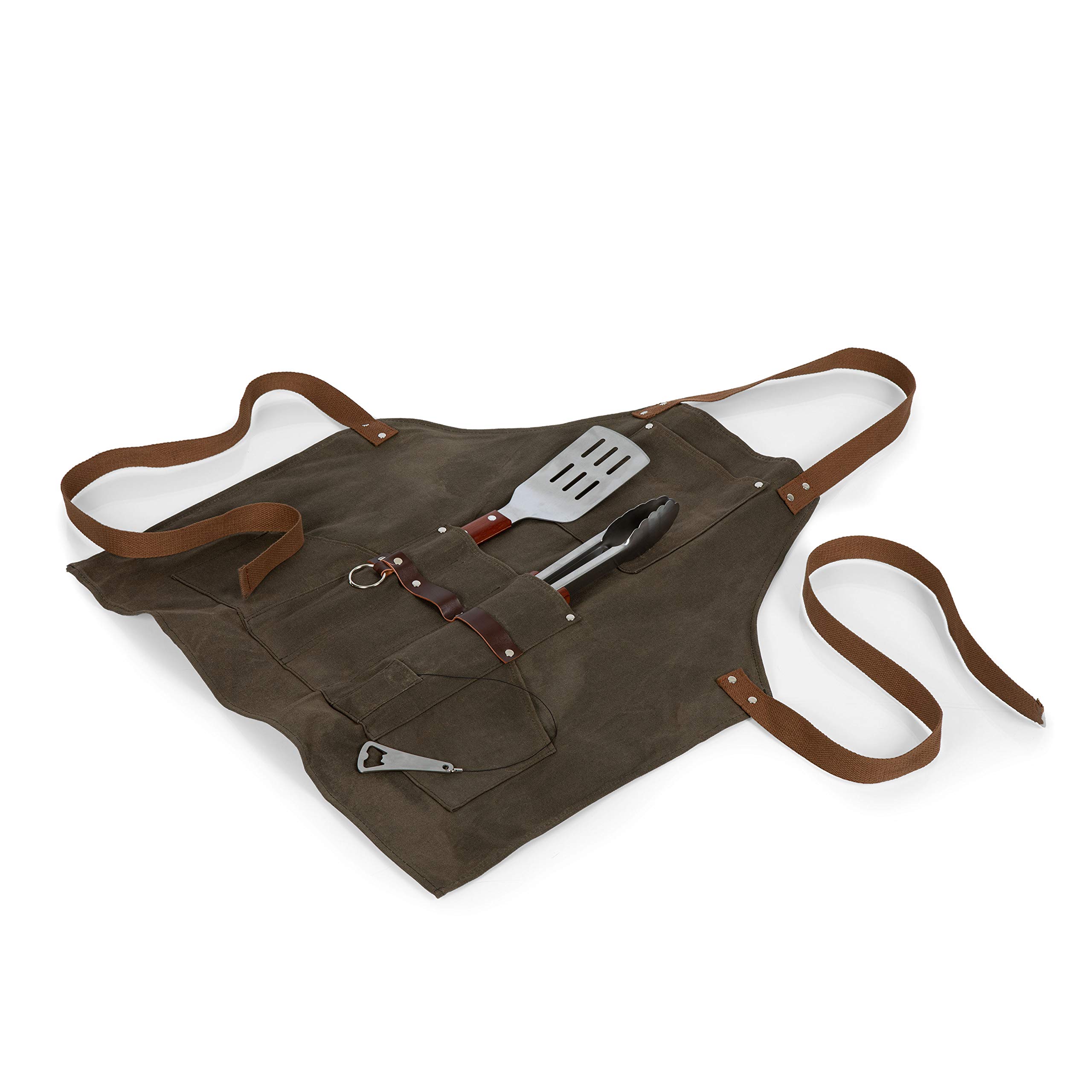 LEGACY - a Picnic Time Brand Unisex's BBQ fartuch do grillowania z narzędziami i otwieraczem do butelek, khaki/brązowy, jeden rozmiar