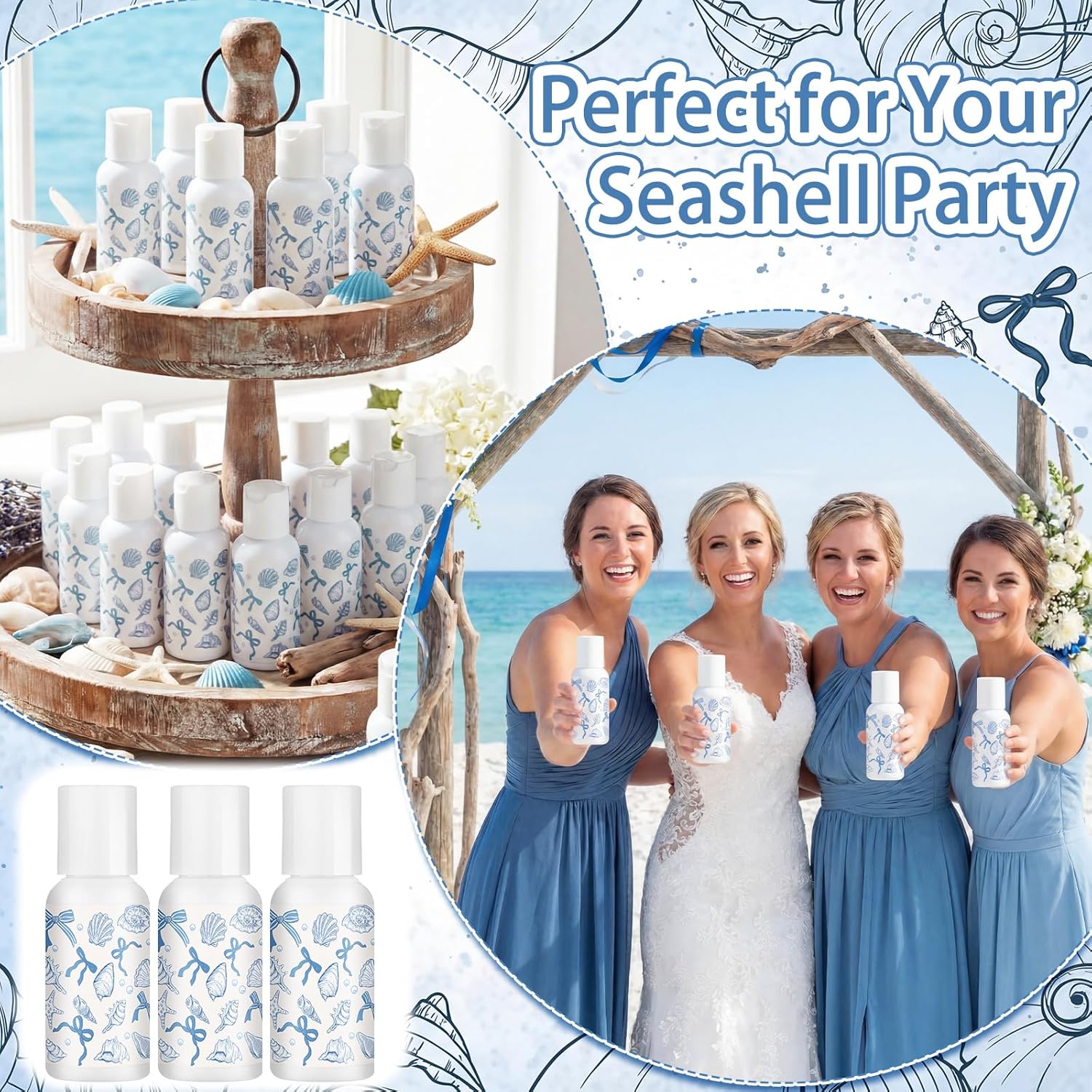 Demissle 24 Pcs Mini Sunscreen Bulk SPF 30 Blue Bow Starfish and Seashell Travel Size Sunscreen Bachelorette Wedding Party Supplies Summer Outdoor Goods for Under The Sea Beach Ocean Coastal, 1 Fl. oz
