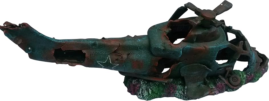 XL Military Army Helicopter Wreck Aquarium Ornament, Large Fish Tank Decoration, Over 29 Inches Long!
