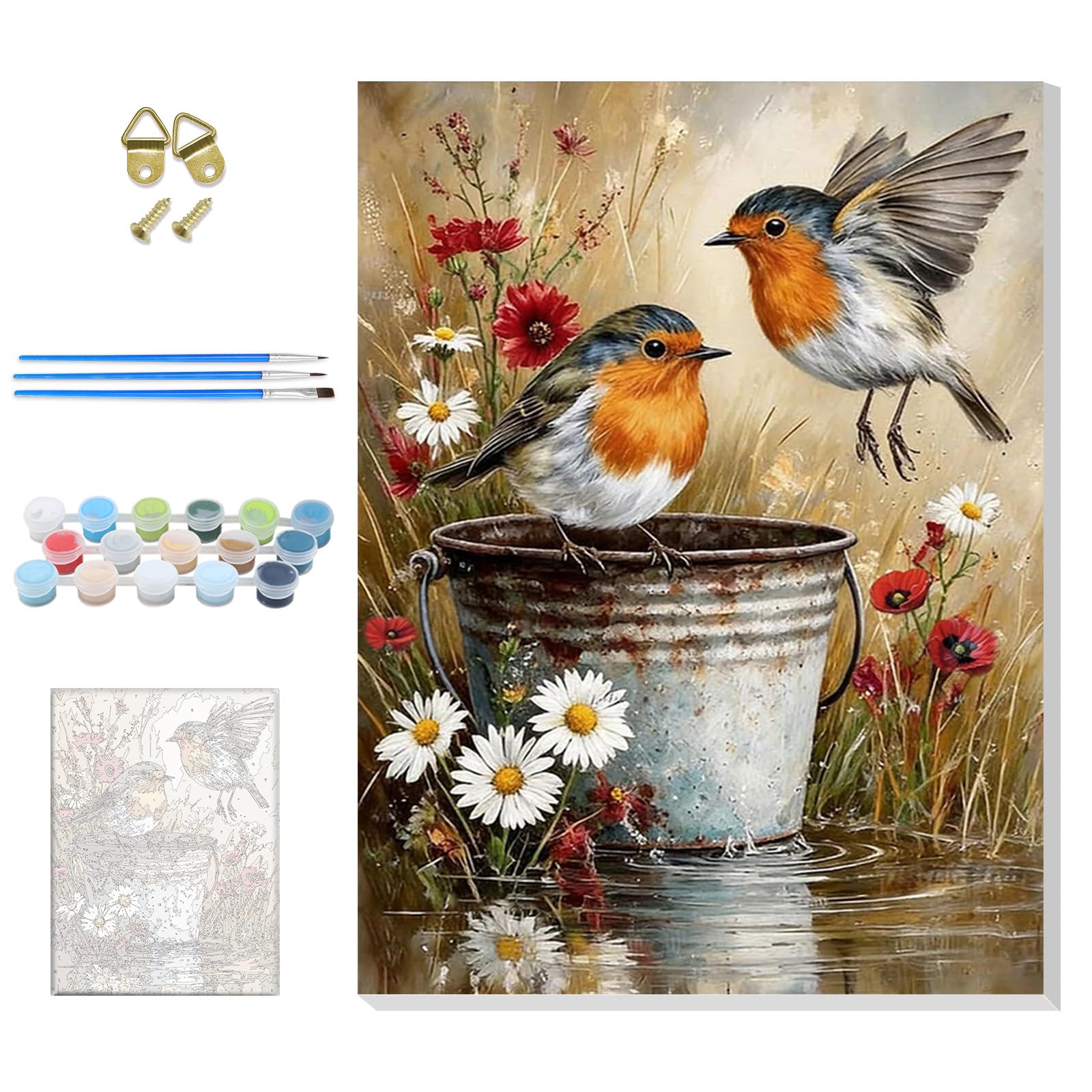 GHHKUD Birds Paint by Number Kits for Adults with Framed Canvas, Animal Easy Adult Paint by Numbers Canvas Kits for Beginner, Oil Acrylic Arts and Crafts for Home Wall Decor 8x12inch