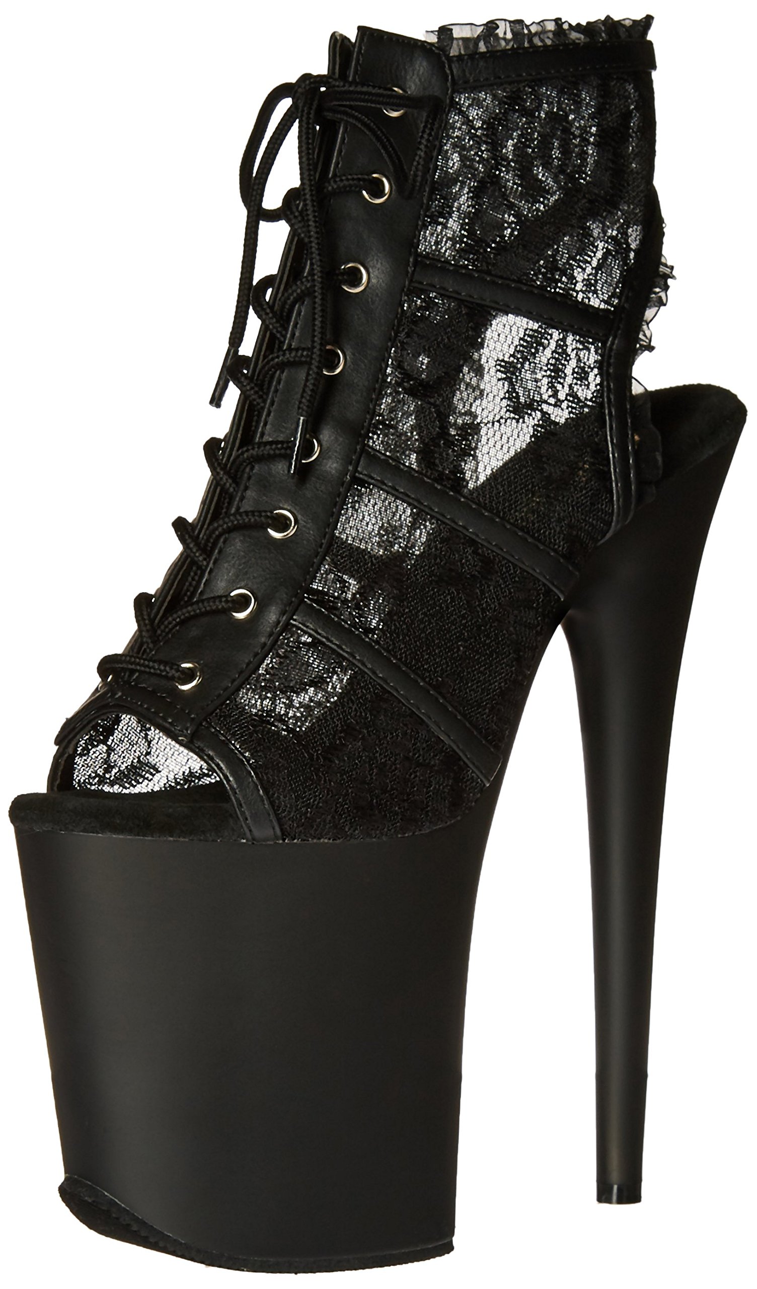 Pleaser Sandalias con Plataforma Flamenco para Mujer, Blk Mesh Lace Blk Matte, 37 EU