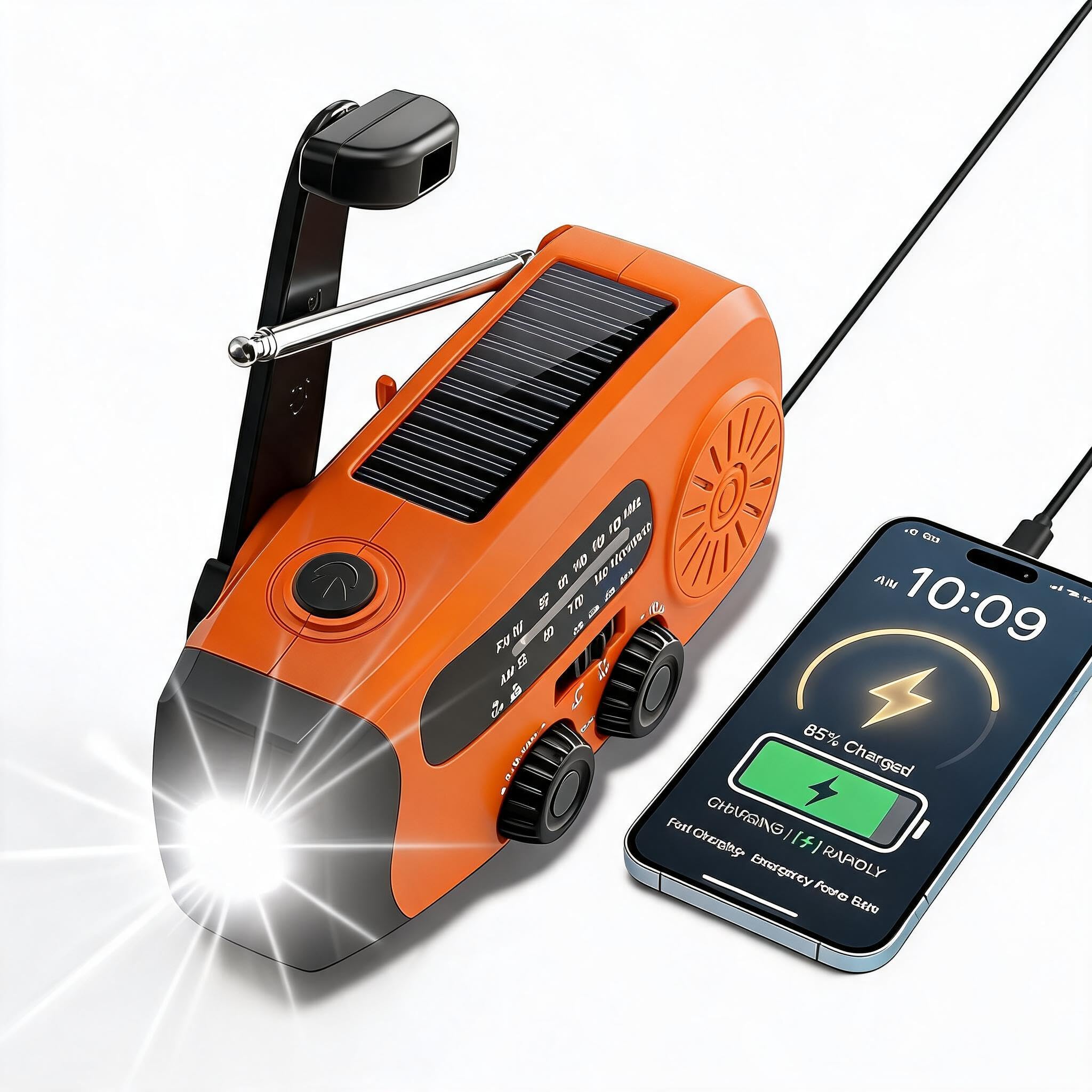 Notfallradio, Kurbelradio mit 2000mAh Power Bank & Solar, AM/FM Radio mit SOS-Alarm Leselicht, Innen Außen Camping