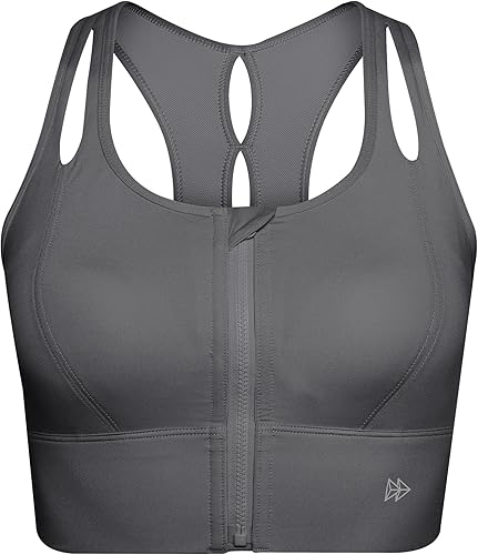 Yvette Sujetadores deportivos para mujer de alto impacto con cremallera frontal para busto grande, soporte completo, espalda cruzada, entrenamiento,