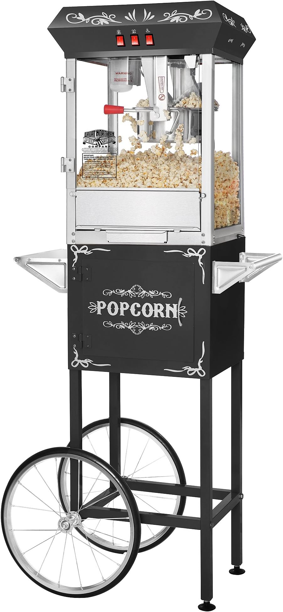 Great Northern Popcorn Company 6096 8OZ Black Full Foundation Popcorn Machine with Cart, Alloy Steel